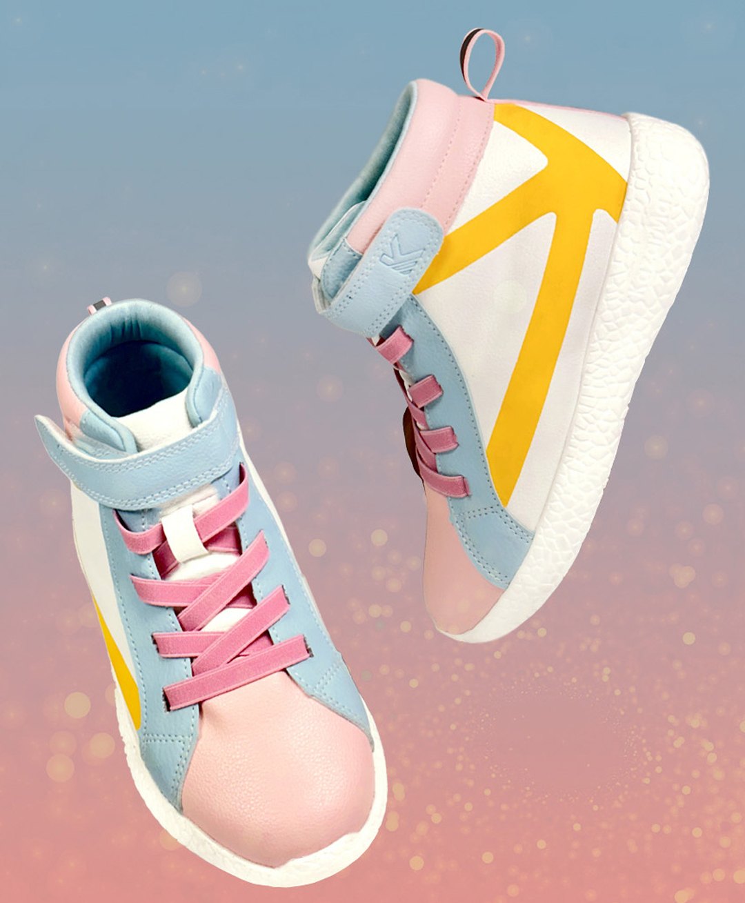 KazarMax Hopits Striped Patterned Colour Blocked High Top Unisex Sneakers - White & Peach-picture-11