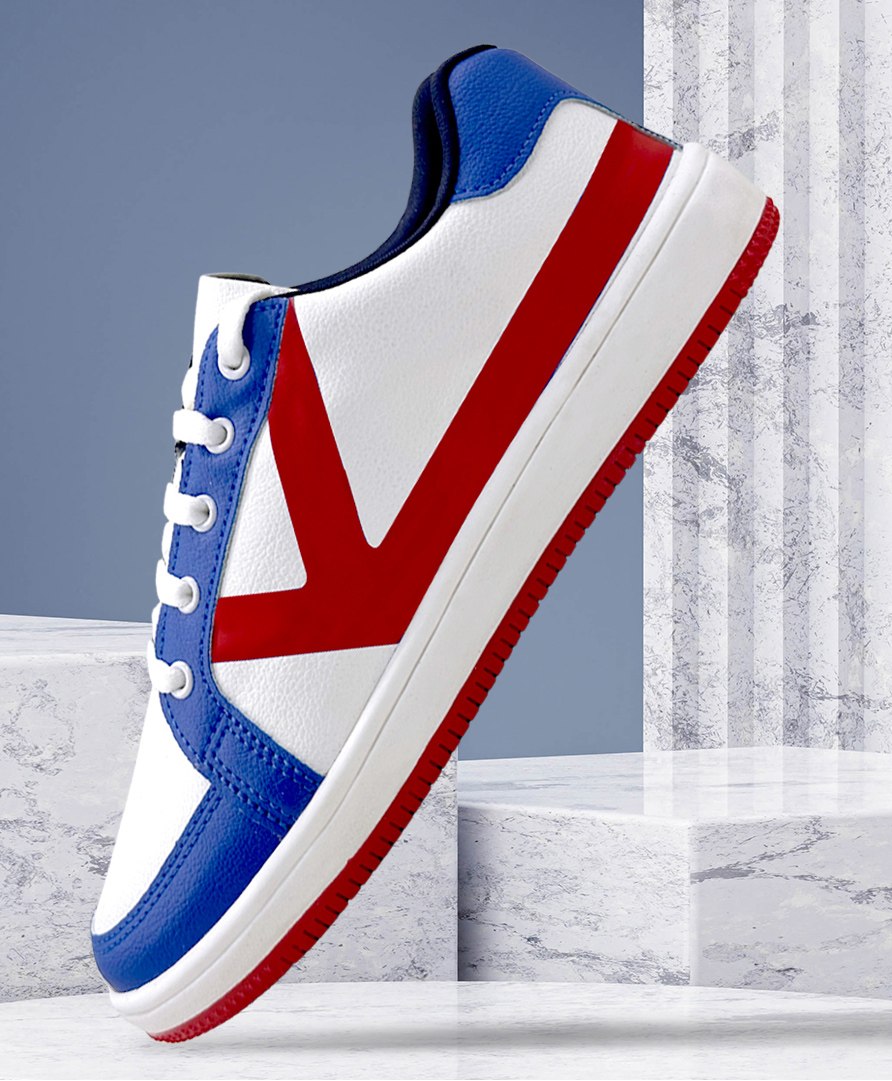 KazarMax Colour Blocked Laced Up Trainers Sneakers - White & Blue-picture-23