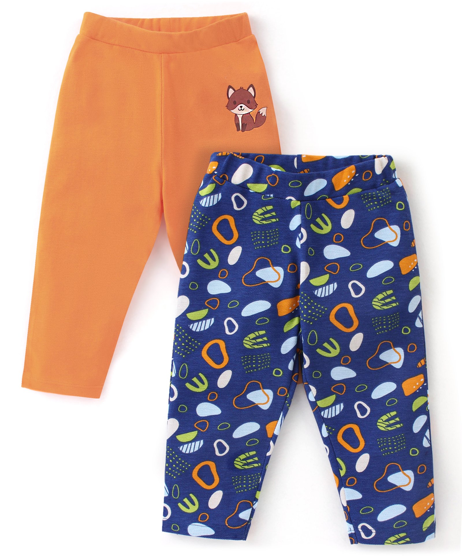 Babyoye 100% Cotton With Eco Jiva Finish Full Length Lounge Pants Fox Print Pack of 2- Blue & Orange-picture-25