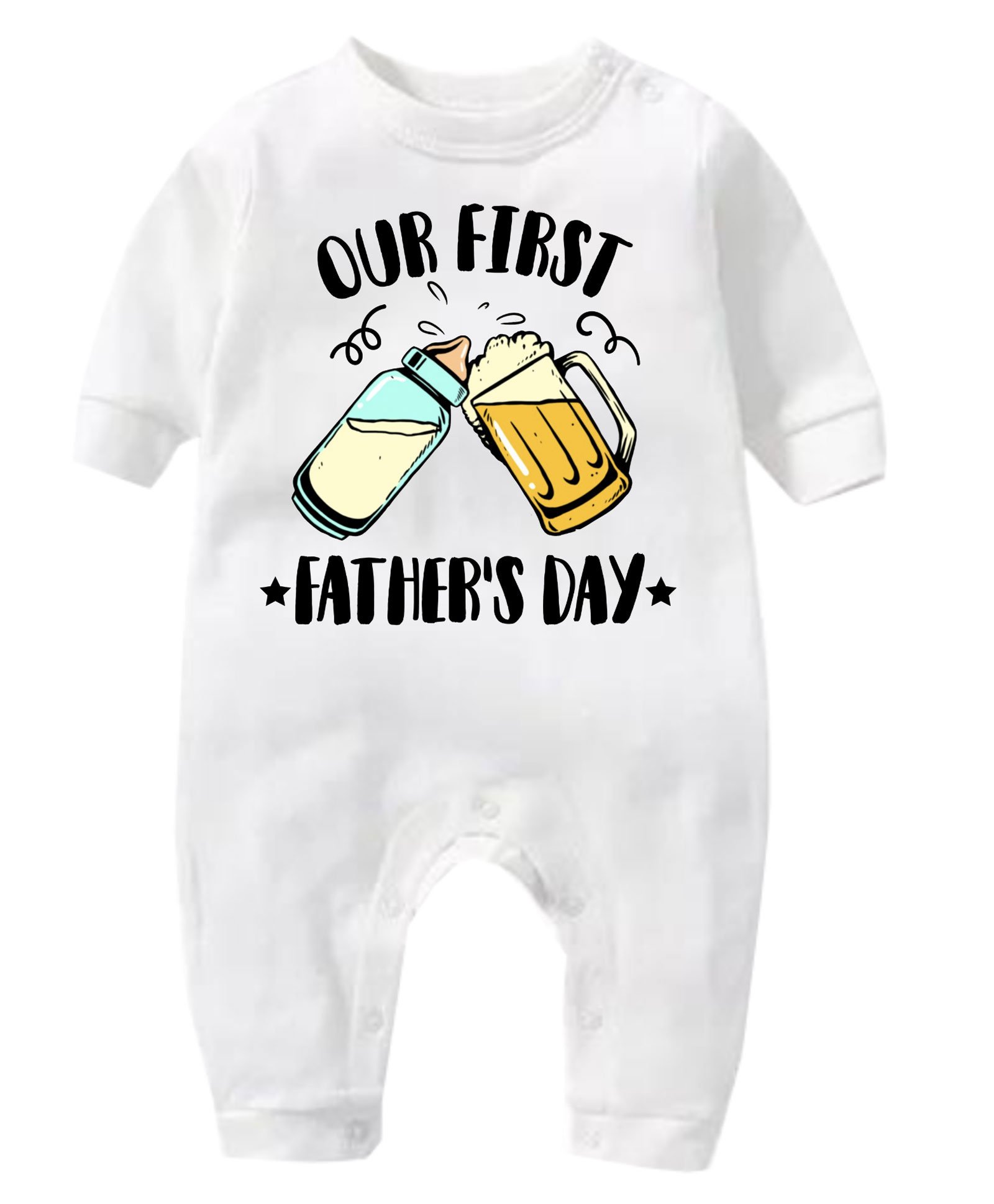 KNITROOT Fathers Day Theme Full Sleeves Our First Fathers Day Printed Romper - White-image-42