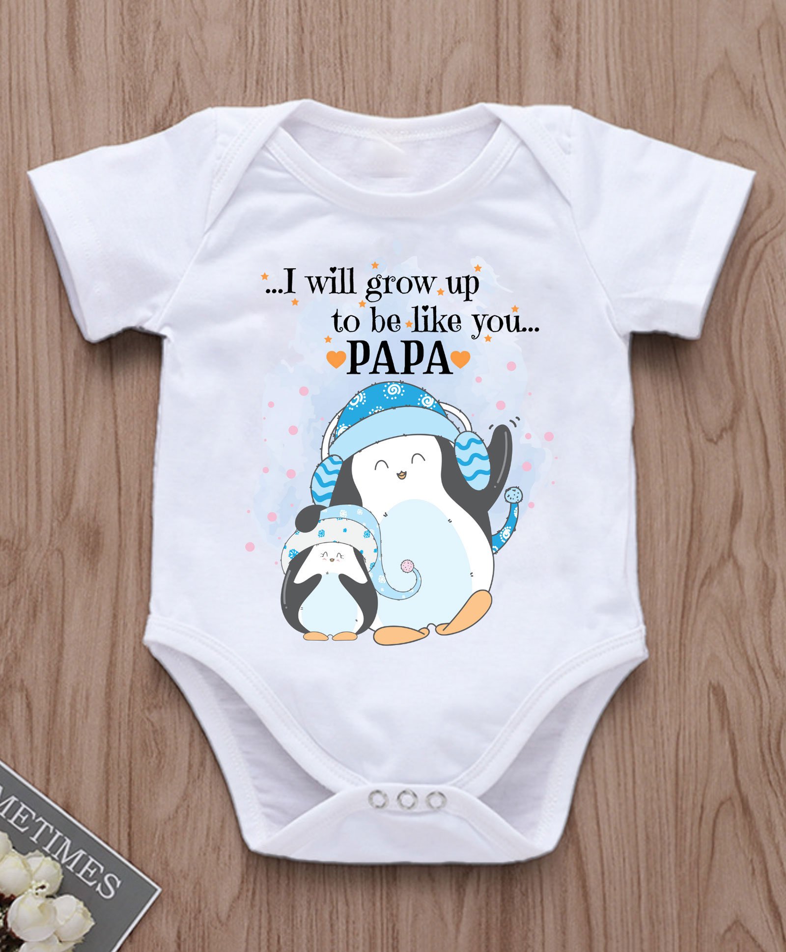 KNITROOT Fathers Day Theme Half Sleeves Baby & Daddy Penguin Grow Up Like Papa Printed Onesie - White-image-14