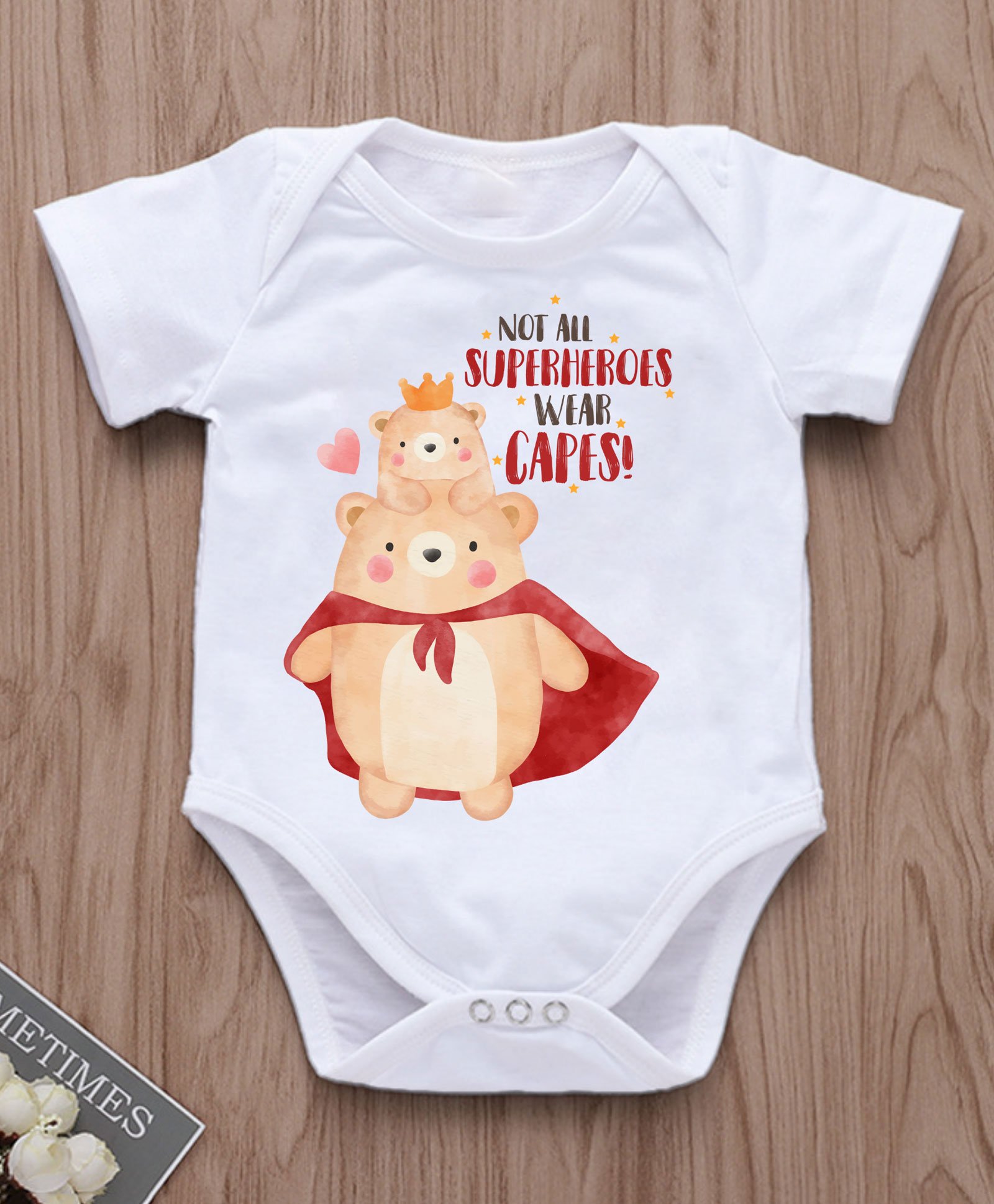 KNITROOT Fathers Day Theme Half Sleeves Baby & Daddy Bear Not All Superheroes Wear Capes Printed Onesie - White-image-44