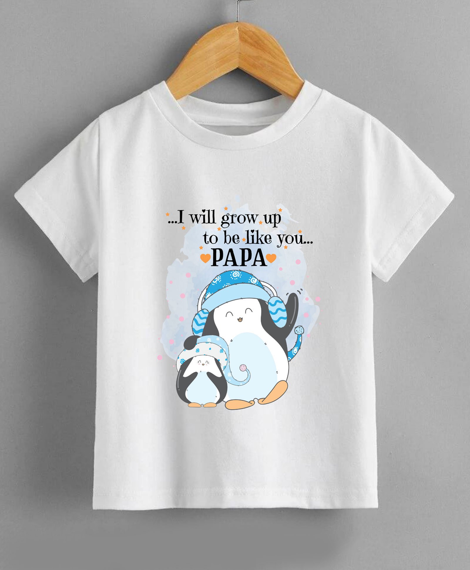 KNITROOT Father's Day Theme Half Sleeves Baby & Daddy Penguin Grow Up Like Papa Printed Tee - White-picture-31