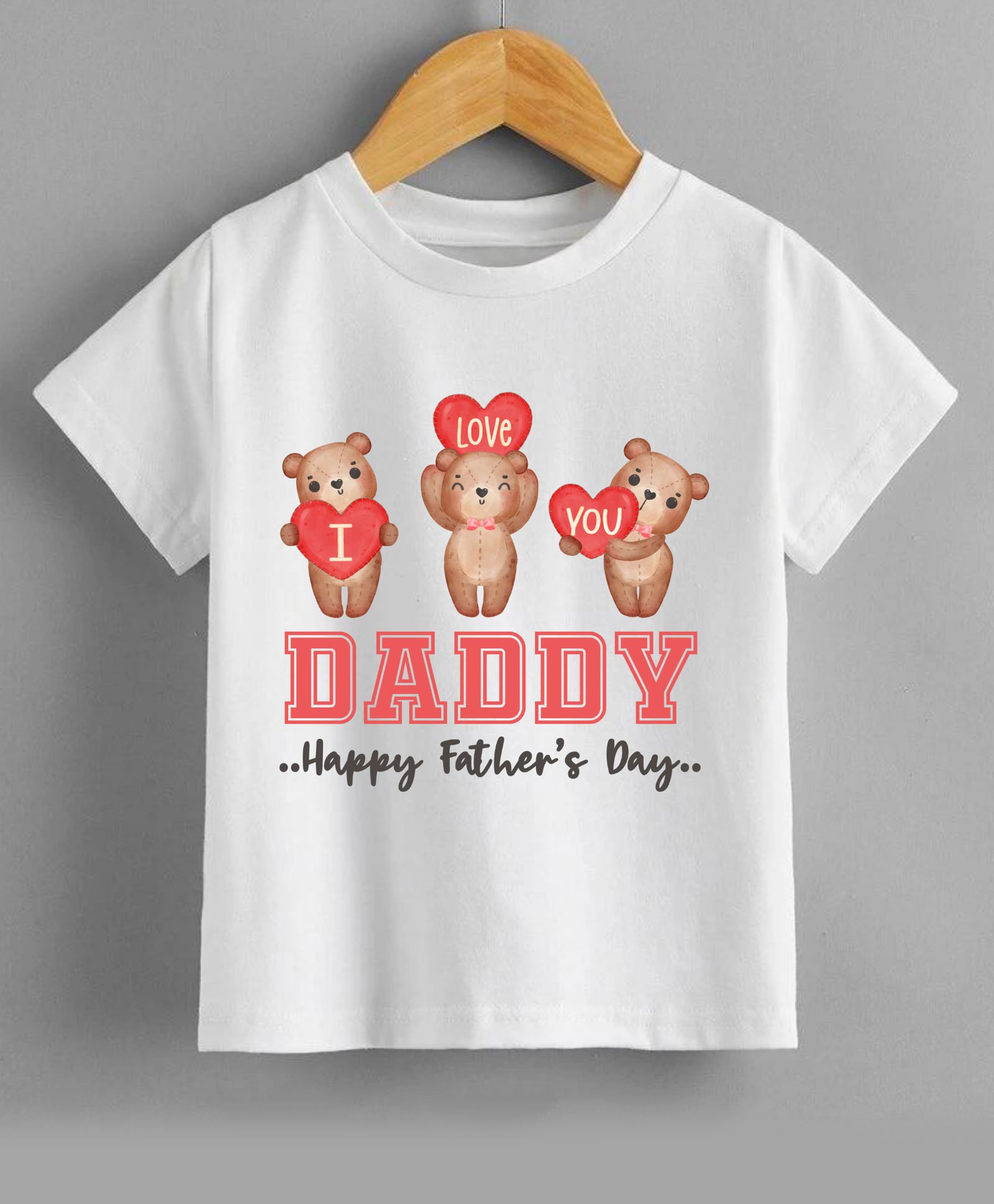KNITROOT Father's Day Theme Half Sleeves I Love You Daddy Baby Bears Printed Tee - White-image-21