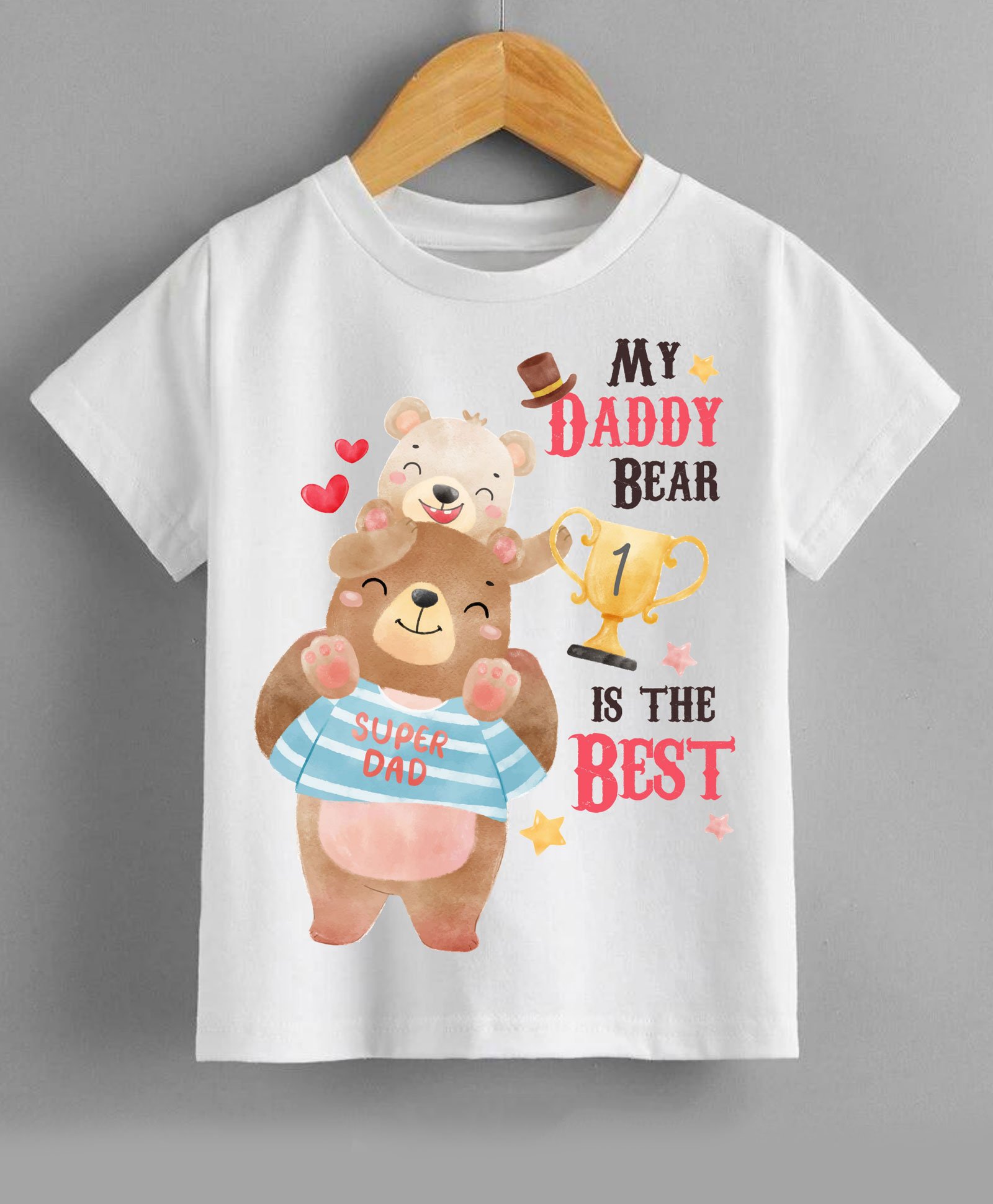 KNITROOT Fathers Day Theme Half Sleeves My Daddy Bear Is Best Printed Tee - White-image-49