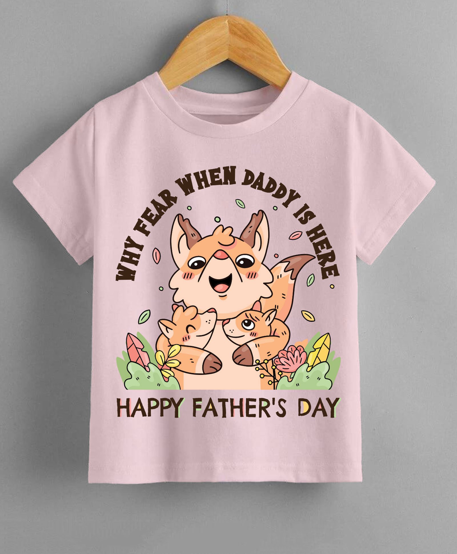 KNITROOT Father's Day Theme Half Sleeves Why Fear When Daddy Here Printed Tee - Pink-image-40