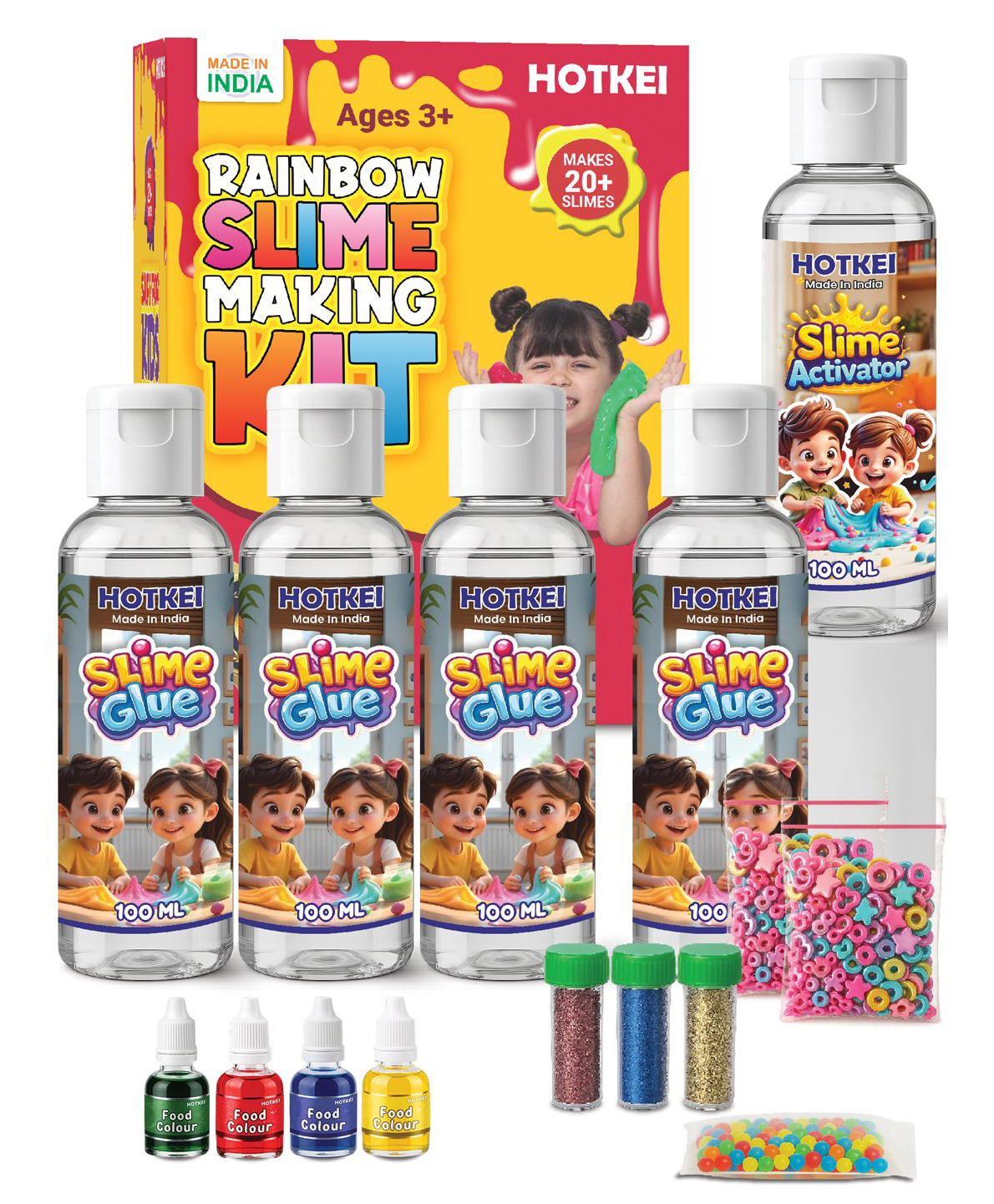 HOTKEI Make 20 Slimes Multicolor Scented DIY Magic Toy Slimy Slime Activator Glue Gel Jelly Putty Making Kit Set Toy For Boys Girls Kids Slime Activator Making Kit 4 Clear Glue 1 Activator - 100 ml Each-image-39
