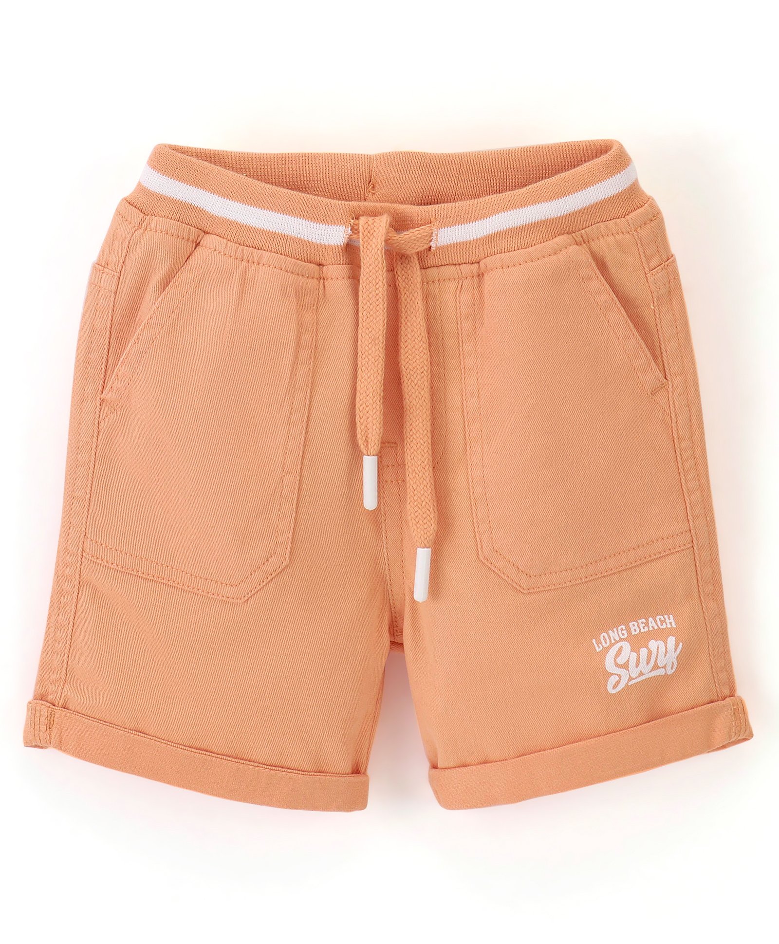 Babyhug Cotton Spandex Woven Knee Length Text Printed Shorts - Orange-picture-18