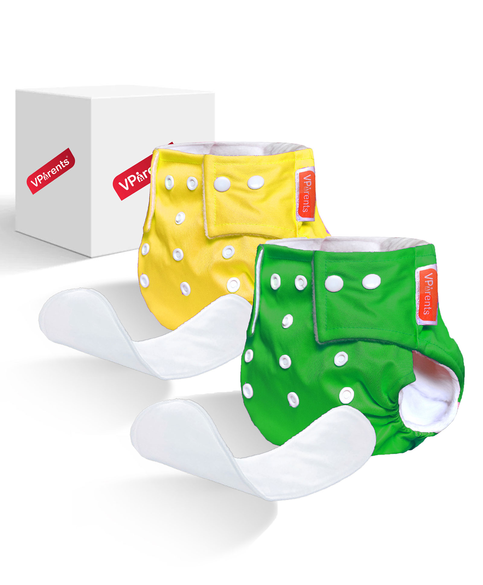 VParents Solid Washable Baby Cloth Diaper Reusable Adjustable Size Waterproof Pocket Cloth Diaper Nappie With Insert Pack of 2 - Green & Yellow-picture-35