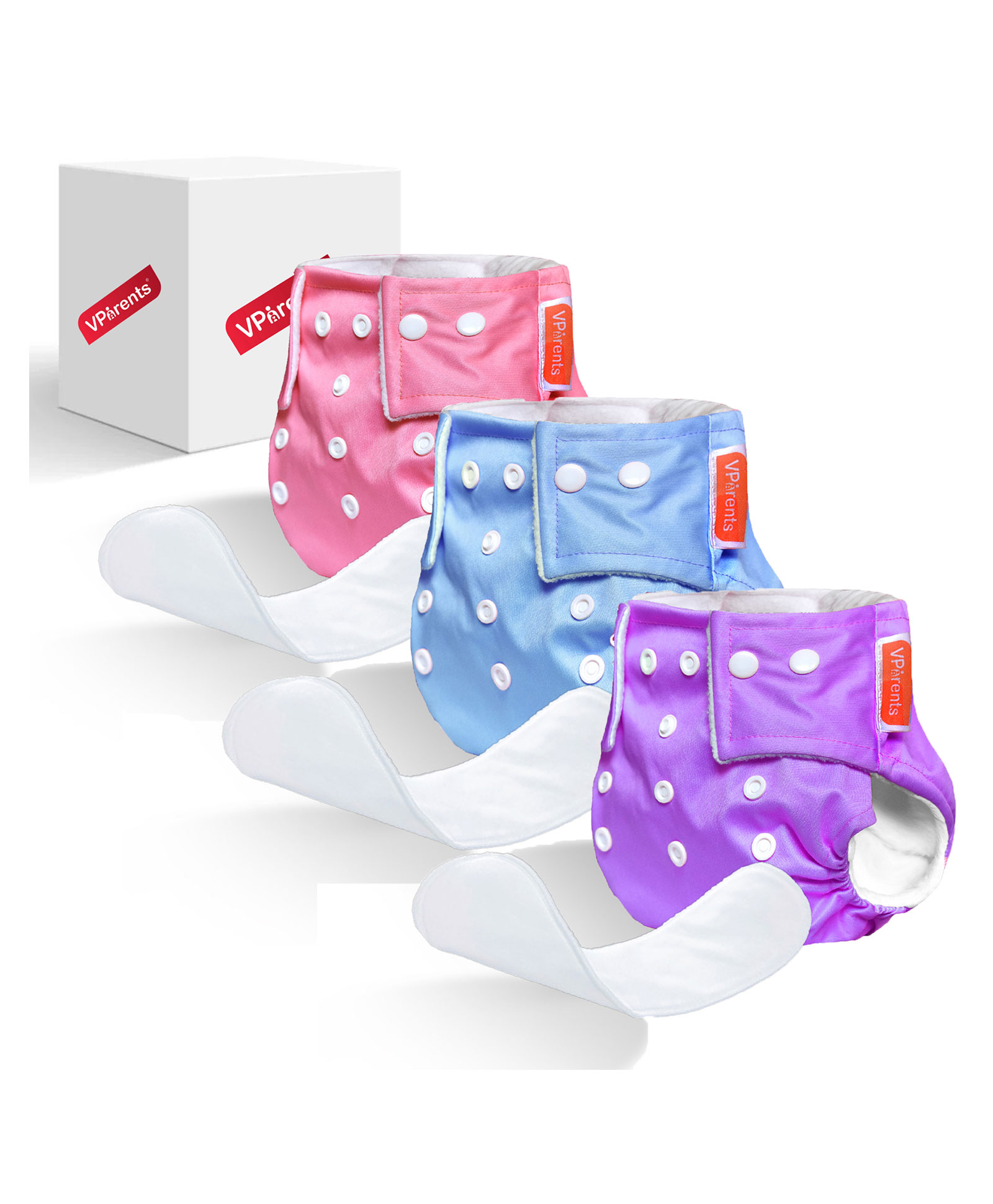 VParents Solid Washable Baby Cloth Diaper Reusable Adjustable Size Waterproof Pocket Cloth Diaper Nappie With Insert Pack of 3 - Multicolour-image-14