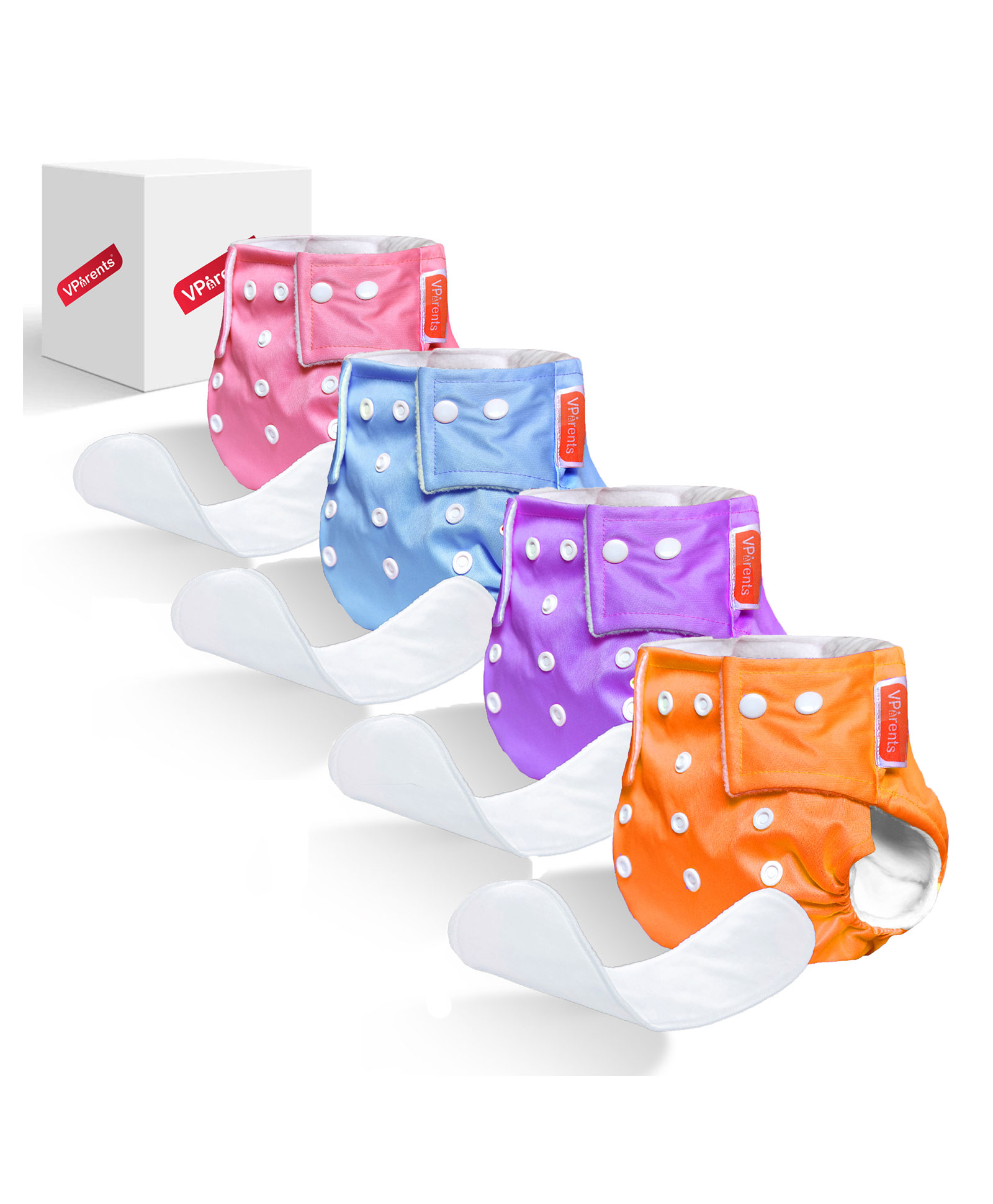 VParents Solid Washable Baby Cloth Diaper Reusable Adjustable Size Waterproof Pocket Cloth Diaper Nappie (With Insert) (Pack of 4)-image-11