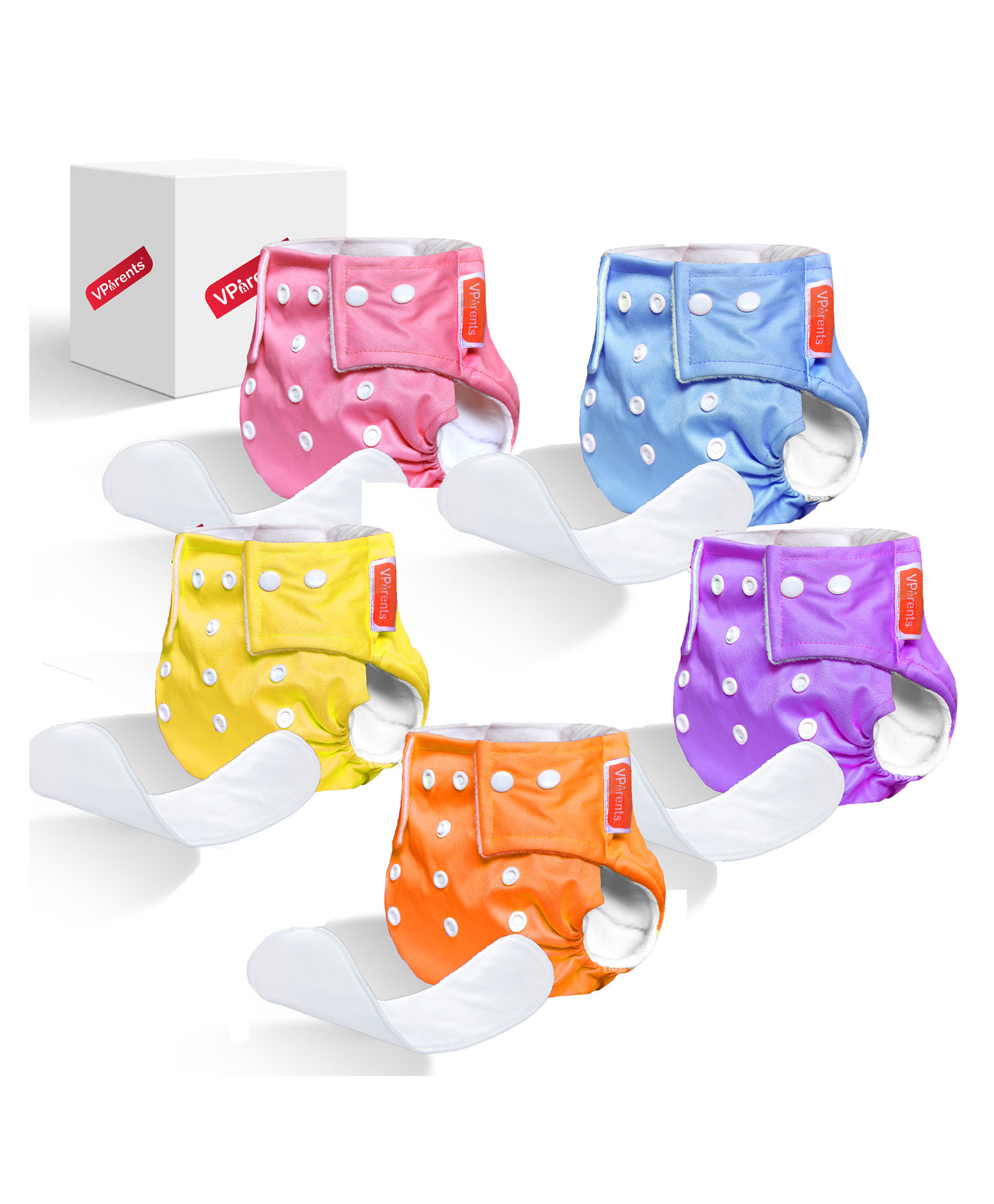 VParents Solid Washable Baby Cloth Diaper Reusable Adjustable Size Waterproof Pocket Cloth Diaper Nappie (With Insert) (Pack of 5)-image-32