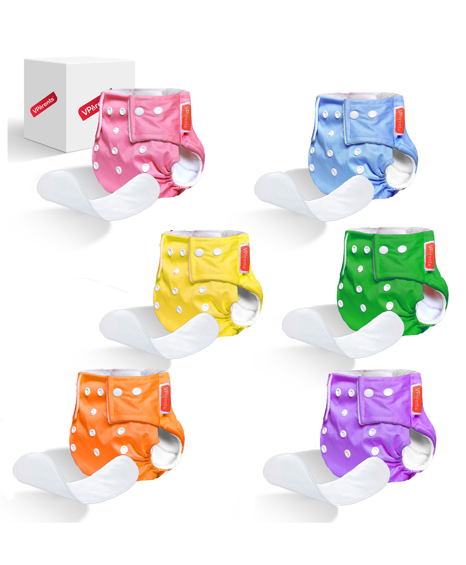 VParents Solid Washable Baby Cloth Diaper Reusable Adjustable Size Waterproof Pocket Cloth Diaper Nappie With Insert Pack of 6 - Multicolour-image-17
