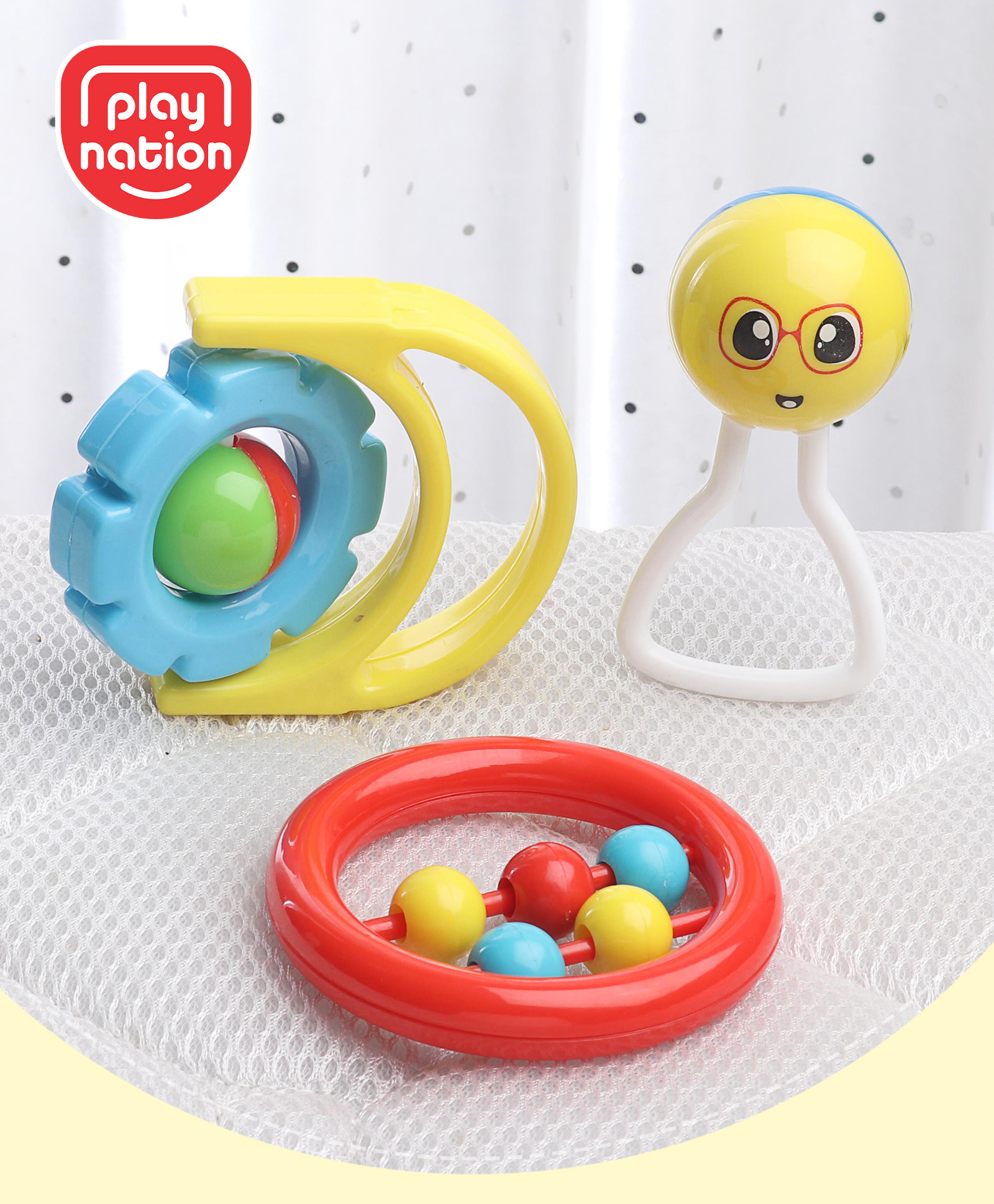 Play Nation Baby Rattles Pack of 3 - Multicolor-picture-21