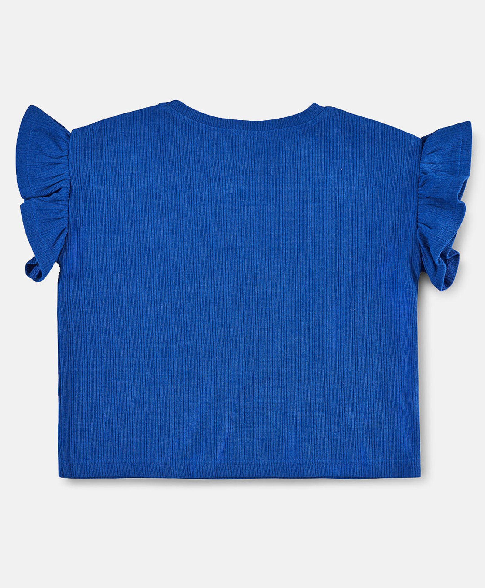 Buy Angel & Rocket Frill Cap Sleeves Solid Ribbed Tee - Blue for