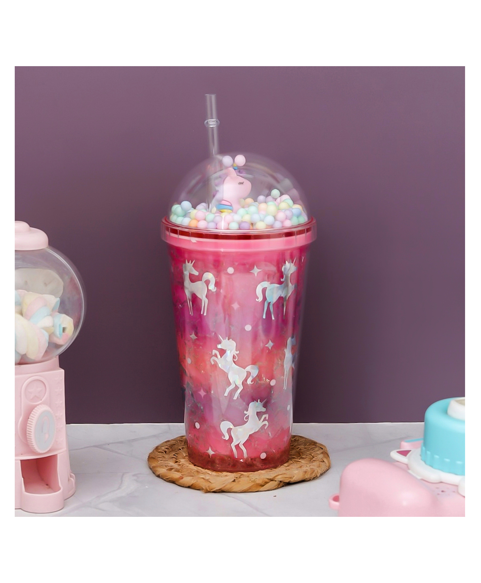 The Procure Store All Over Unicorn Printed Sippers With Bubble Lid  Red - 500 ml-image-39