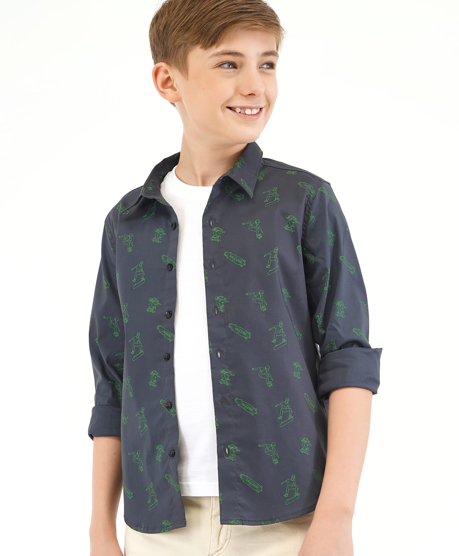 Primo Gino 100% Cotton Full Sleeves Shirt With Skate Runner Print - Grey-image-48