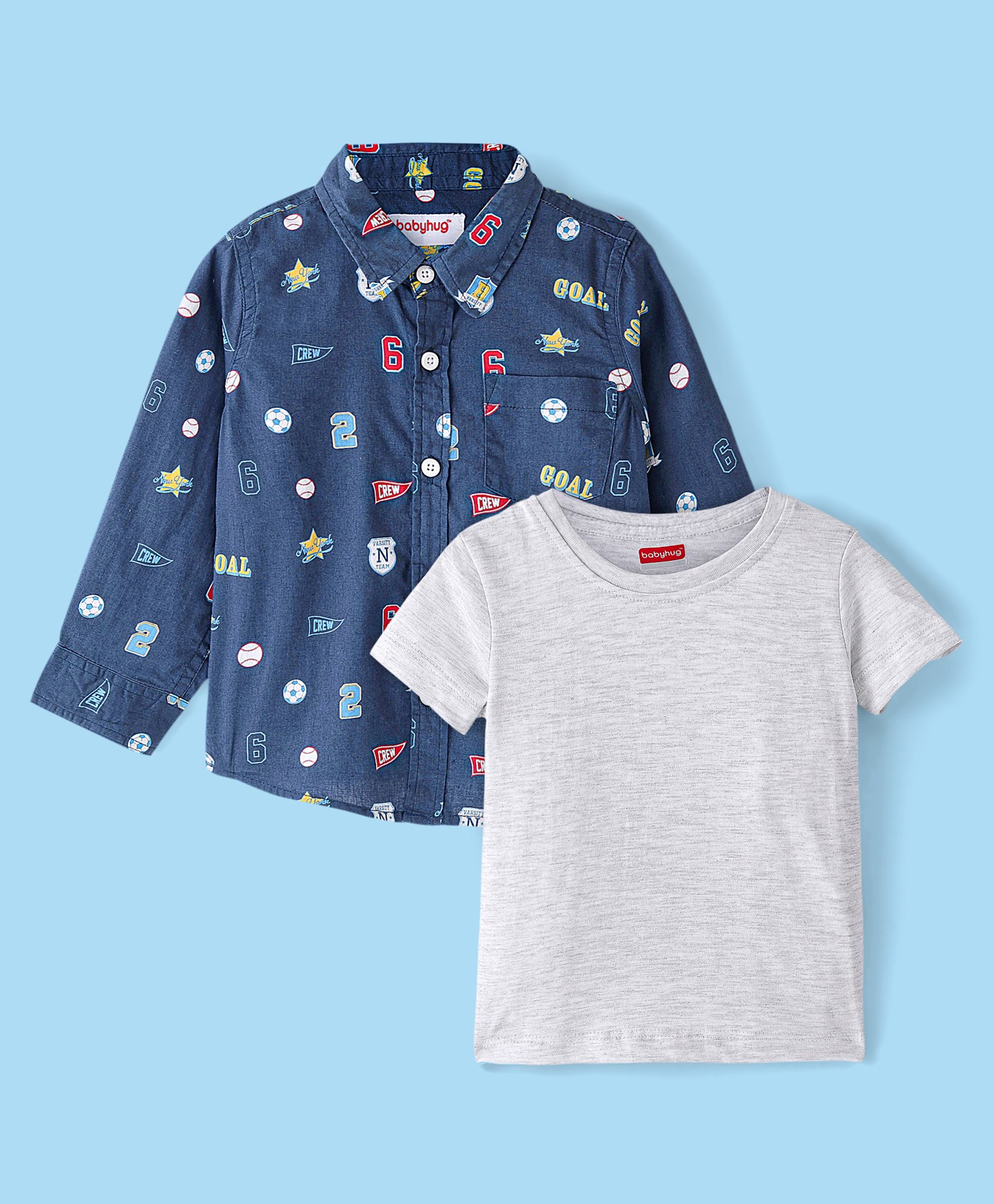 Babyhug Cotton Woven Full Sleeves Shirt with Inner Tee Sports Print - Navy Blue-picture-21