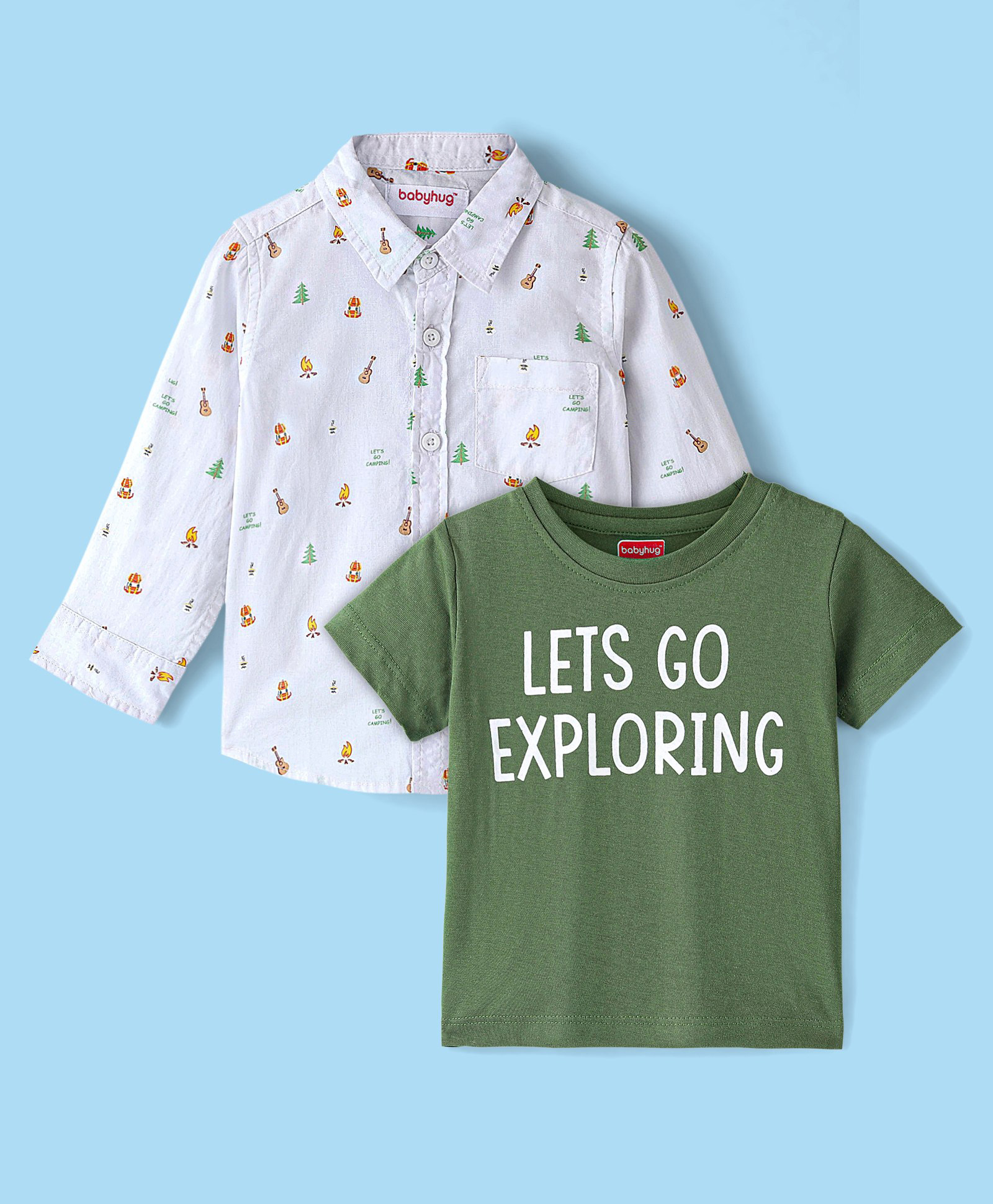Babyhug Cotton Woven Full Sleeves Shirt with Inner Tee Pine Tree Print - Grey-image-25