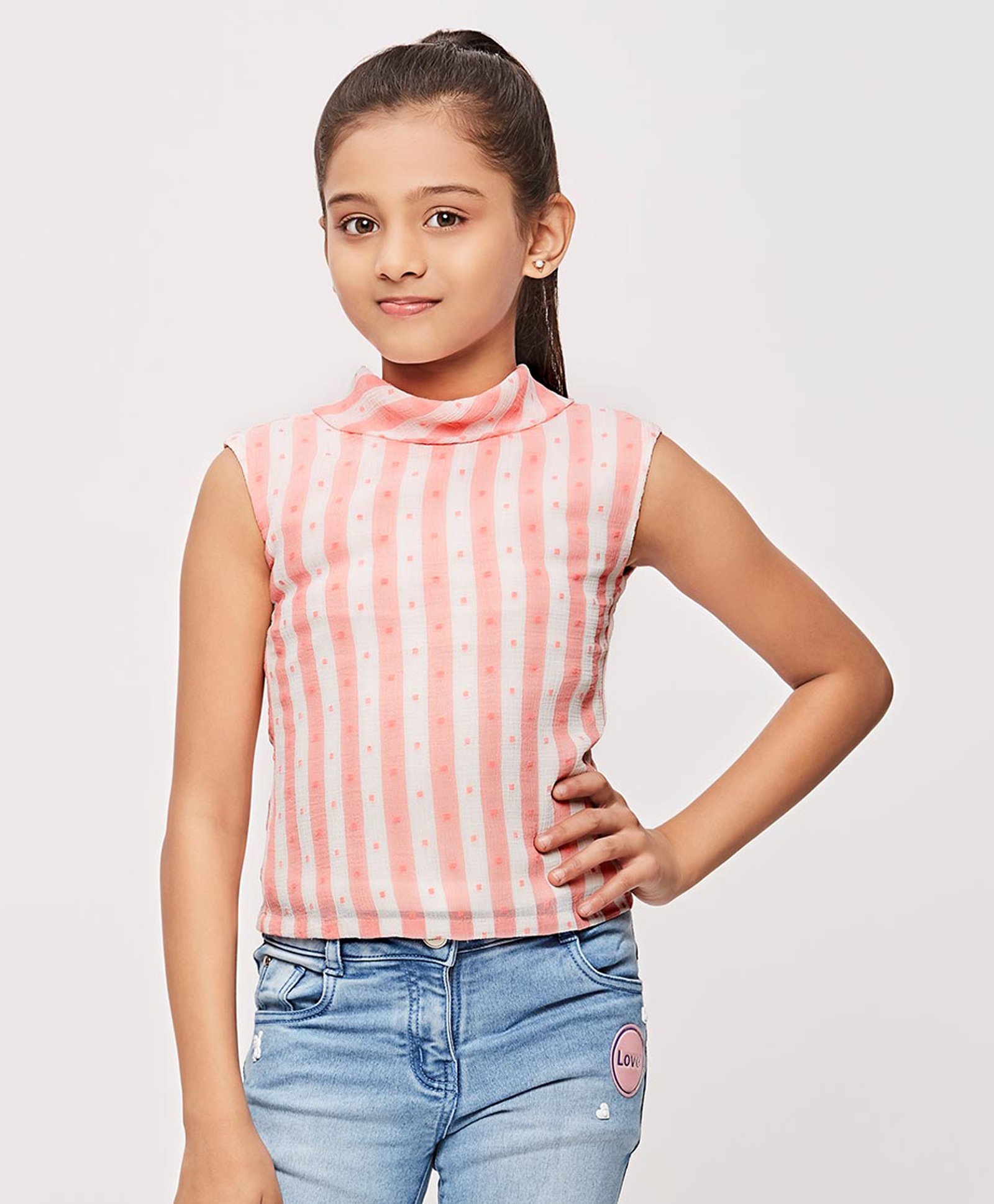 Tiny Girl Sleeveless Striped  Top - Peach-picture-35