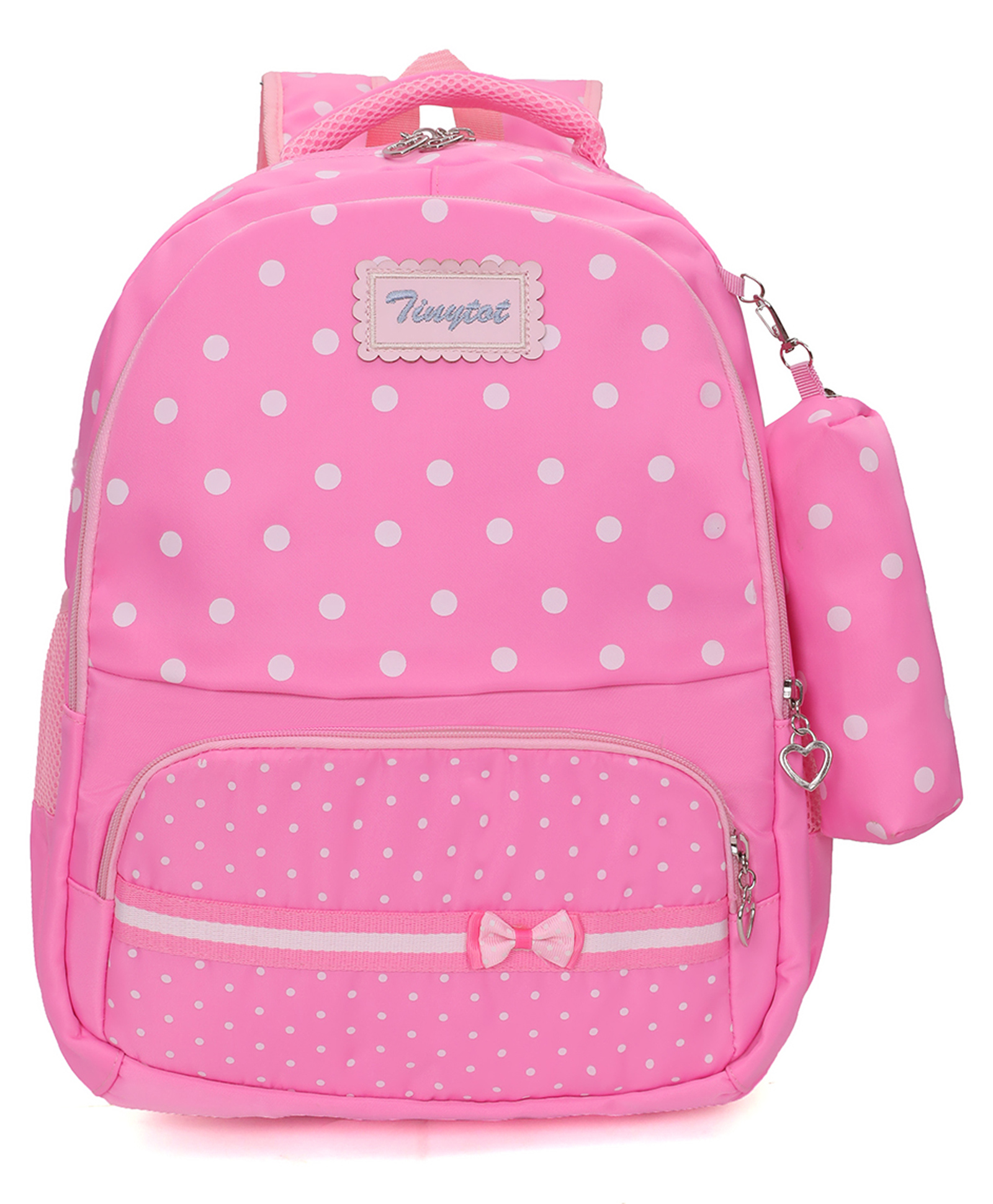 Tinytot Stylish & Trendy Water Resistant Backpack Bag with Pencil Pouch Pink - 18 Inches-image-3