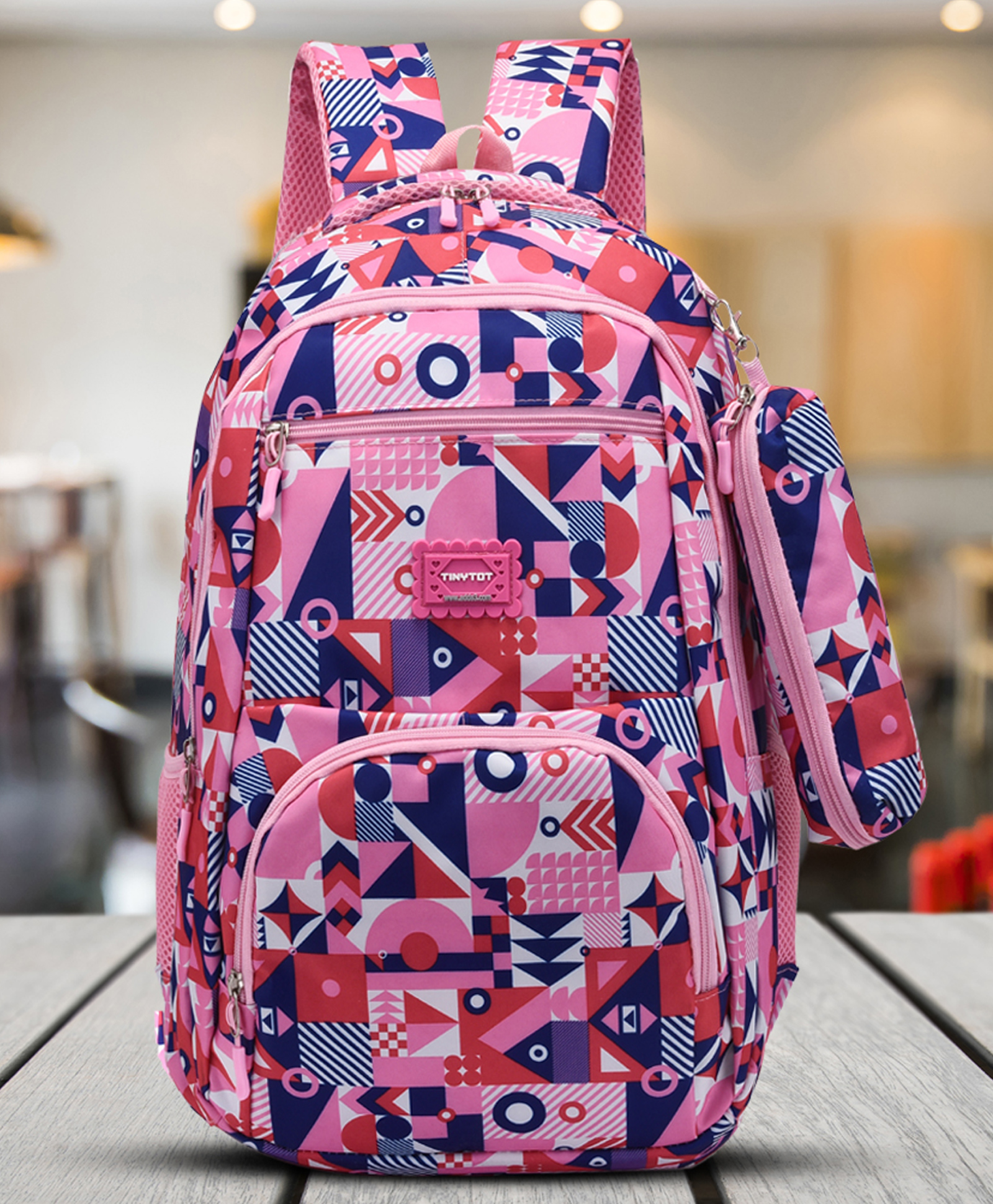 Tinytot 26 Litre Stylish & Trendy Water Resistant Hi Storage School Collage Travel Backpack Bag with Pencil Pouch Pink - 18 Inch-image-12