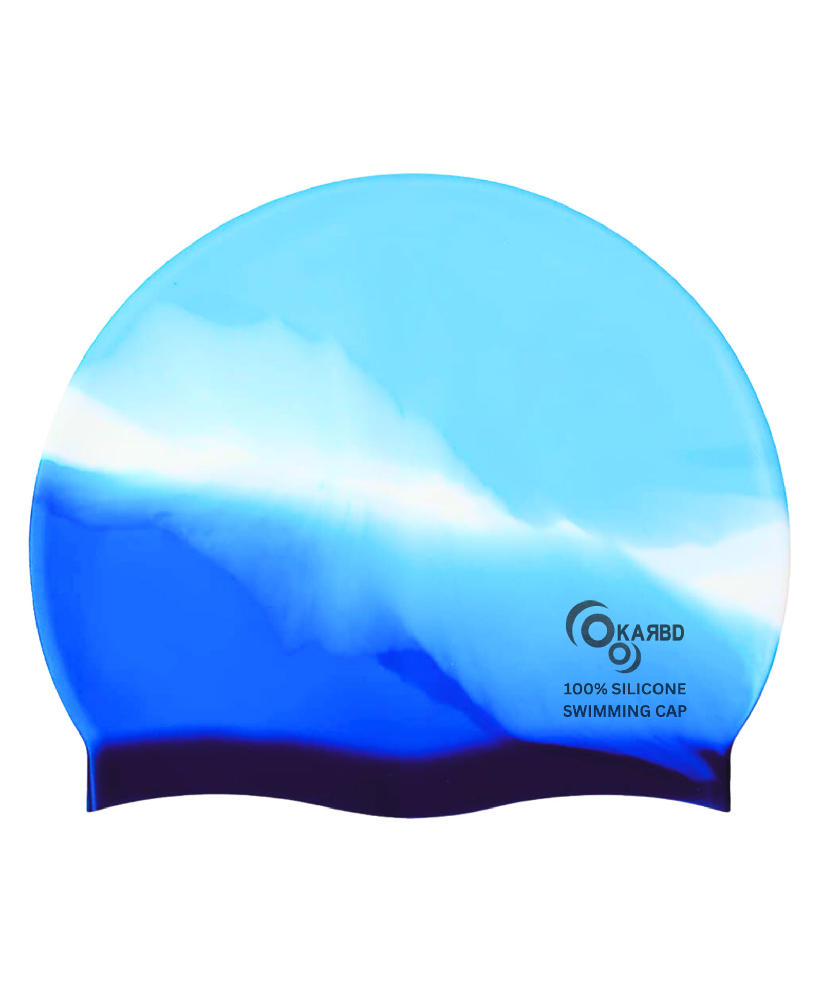 KARBD Silicone Universal Size Swimming Cap -Multicolor Light Blue, White & Dark Blue-picture-27