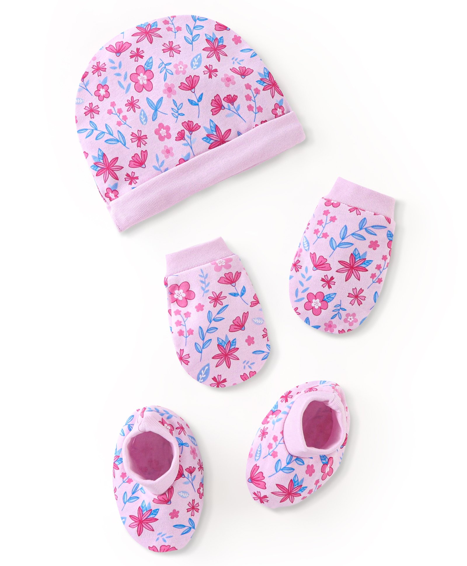 Babyhug 100% Cotton Cap Mittens & Booties Set - Pink-image-39