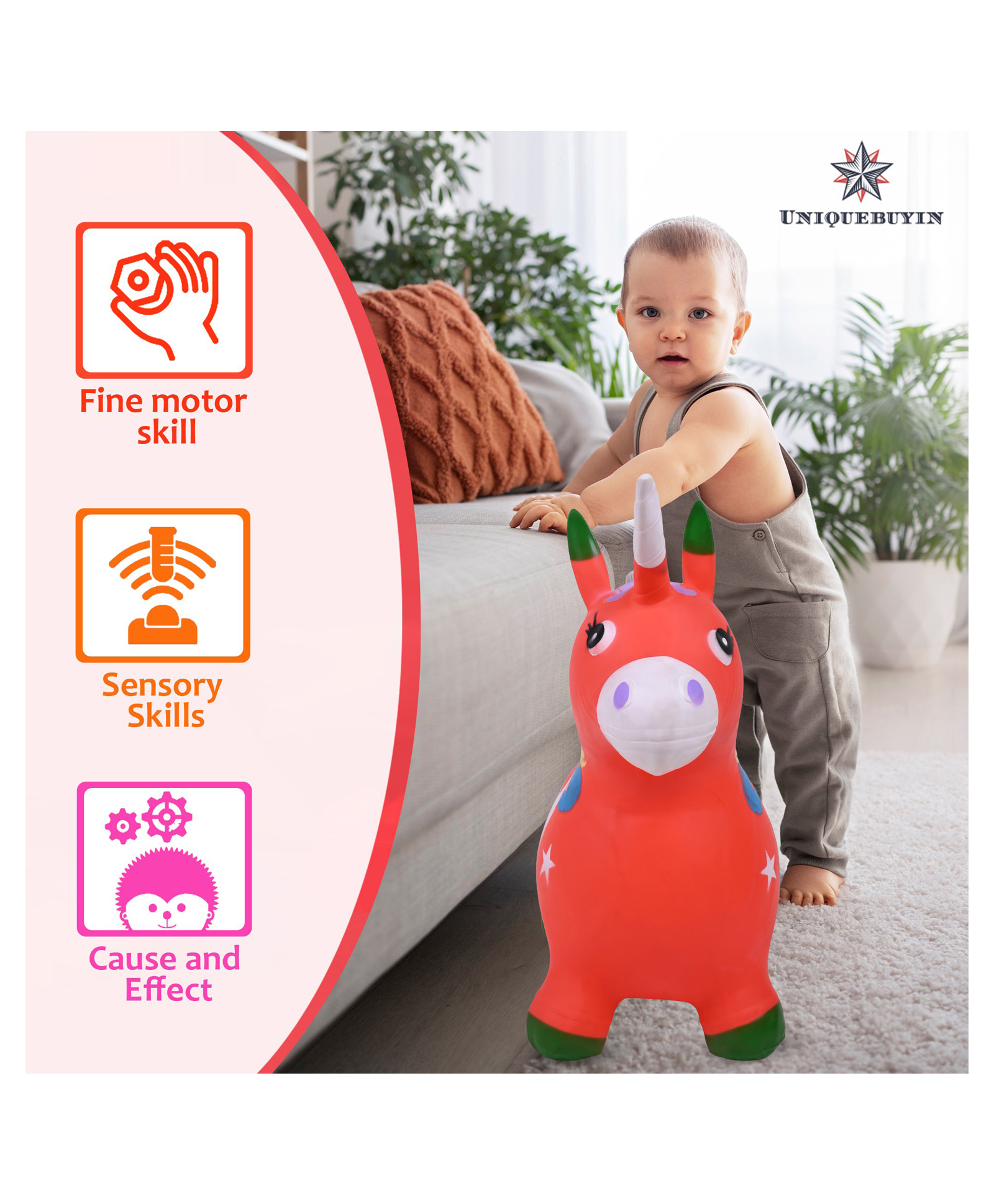 Uniquebuyin Sport Inflatable Rubber Jumping and Riding Horse Bouncing Horse Hopper Animal Toy for Kids with Double Quick II Hand Air Pump - pack of 1 Assorted color