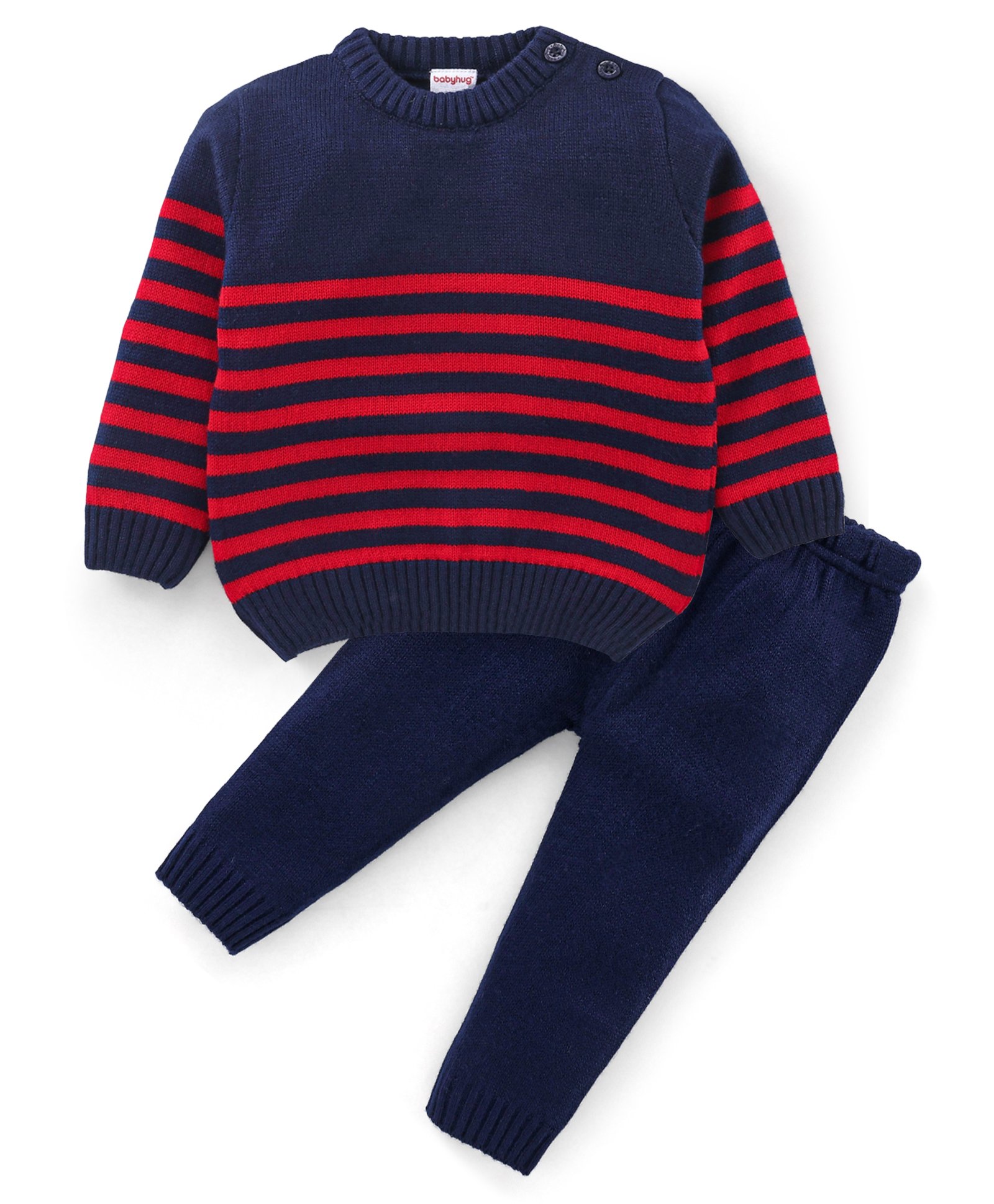 Babyhug Full Sleeves Striped Baby Sweater Set - Red & Navy-image-19