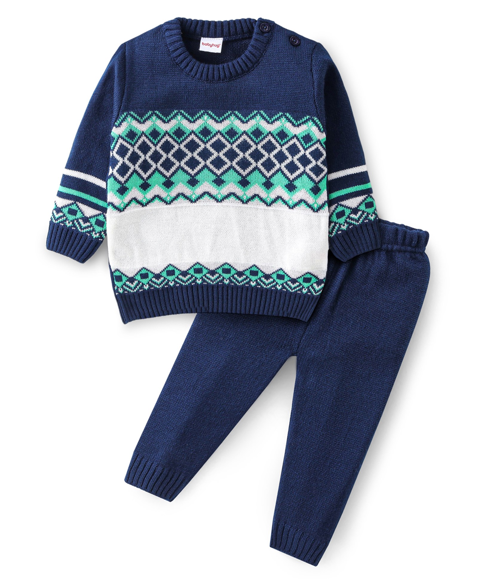 Babyhug Full Sleeves Sweater Set with Chevron Design - Navy Blue-image-38