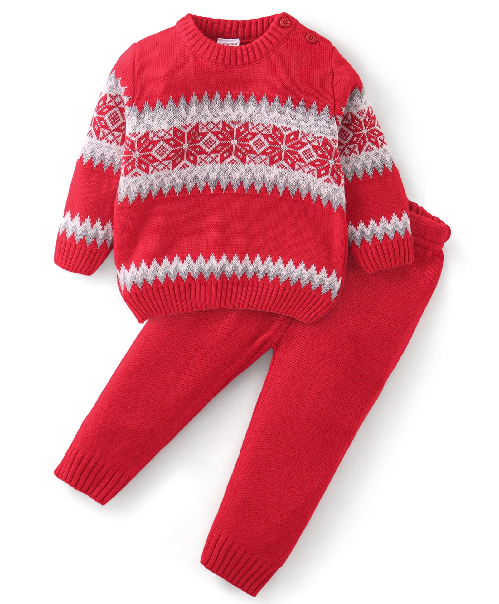 Babyhug Full Sleeves Baby Sweater Set -Red-image-10