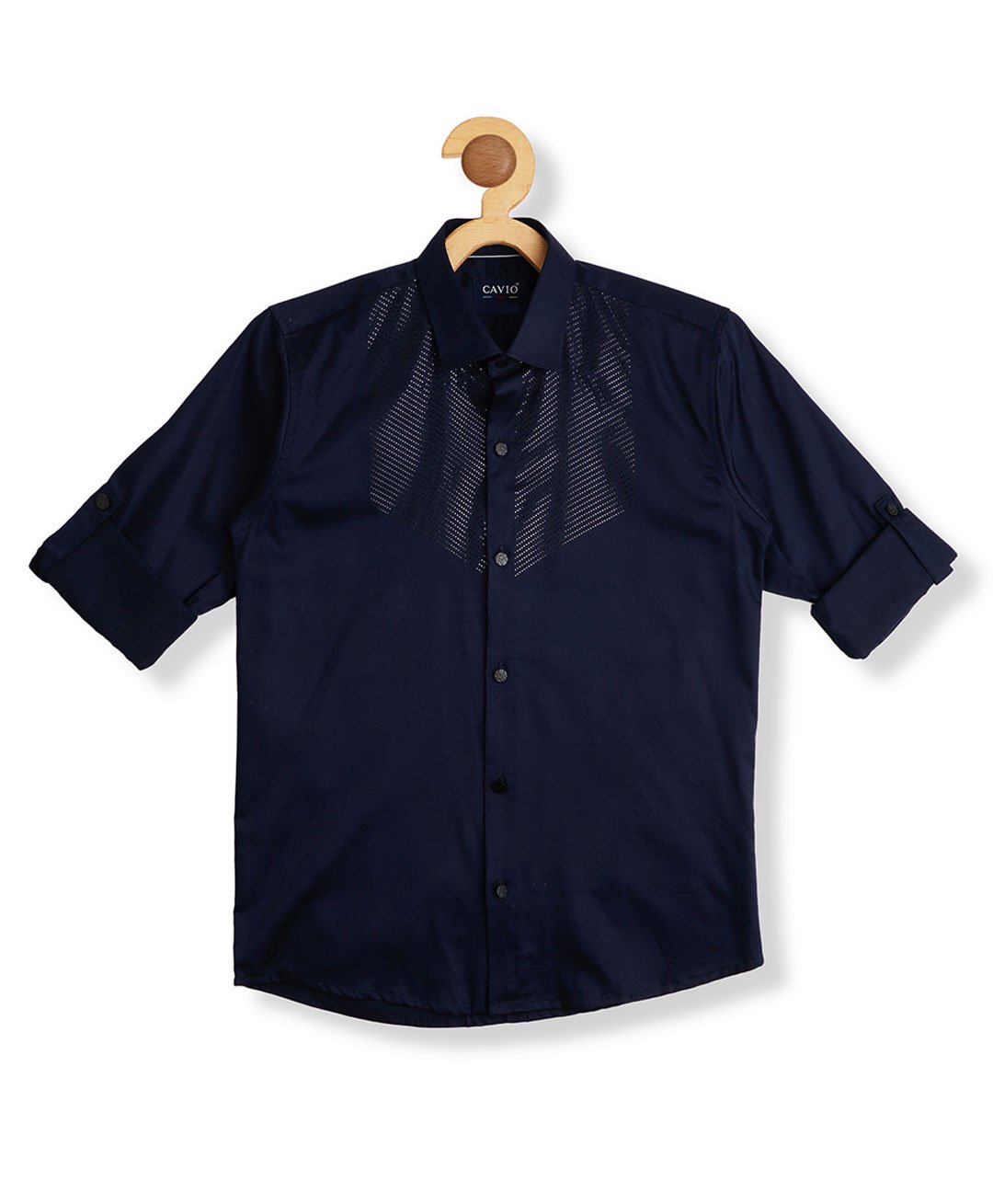 CAVIO Full Sleeves Striped Pattern Foil Dot Printed Party Shirt - Navy Blue-image-42