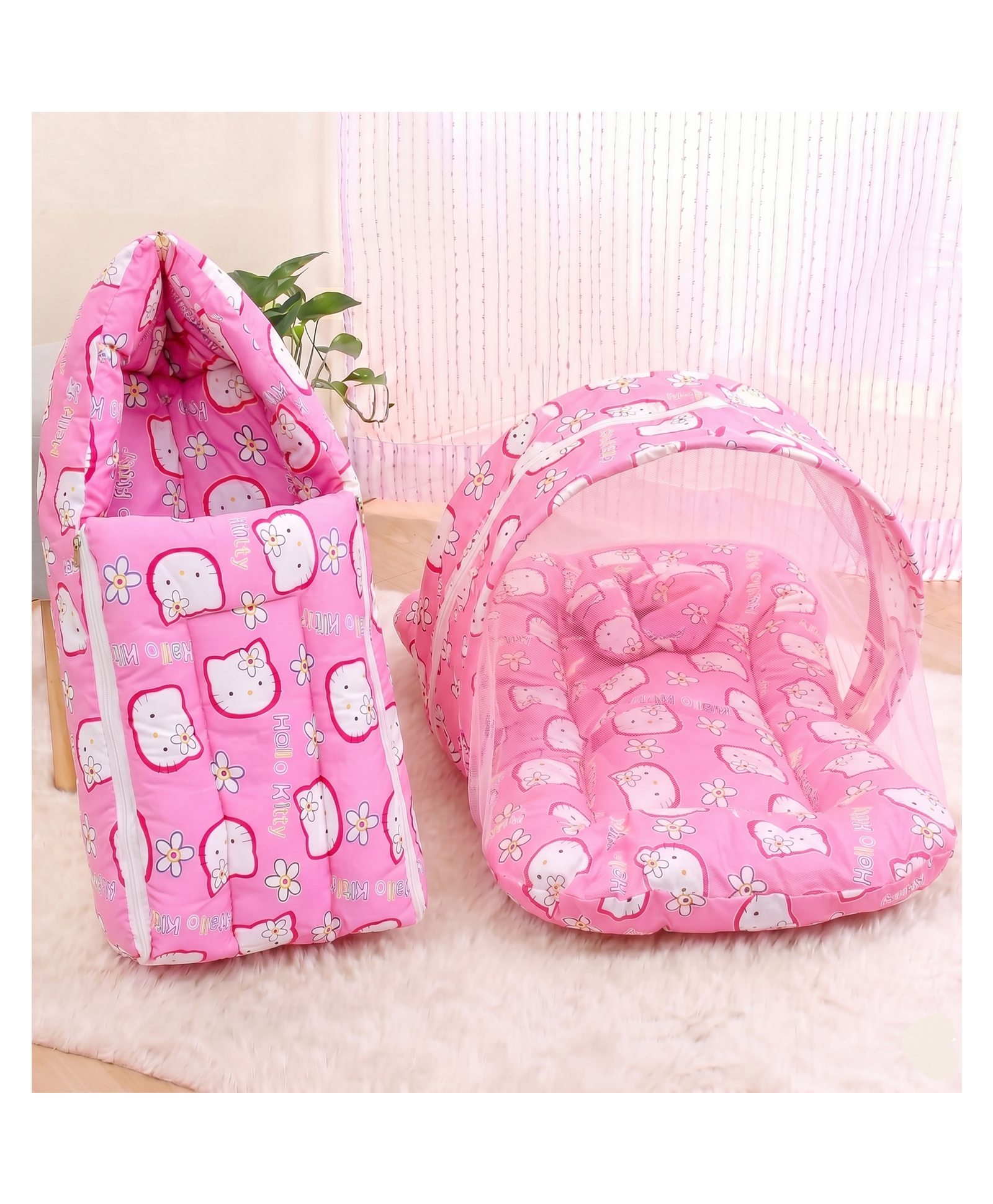 Fareto Baby Mattress with Net & Sleeping Bag - Pink-image-32