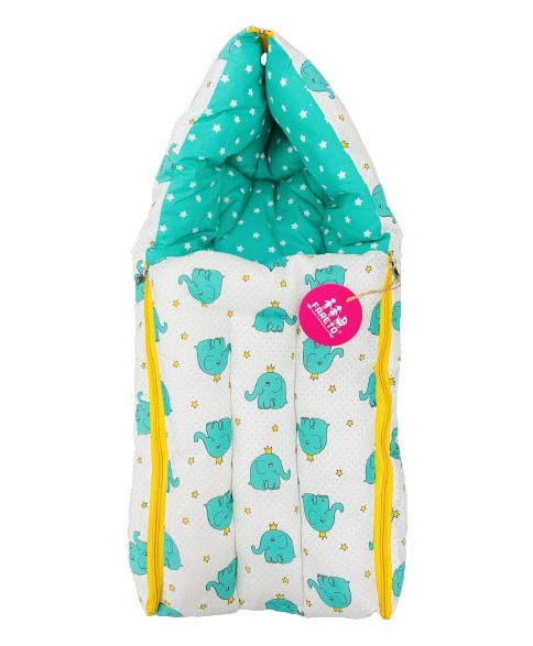 Fareto 3 In 1 Cotton Baby Bed Sleeping Bag & Carry Nest Elephant Print - Green-picture-13