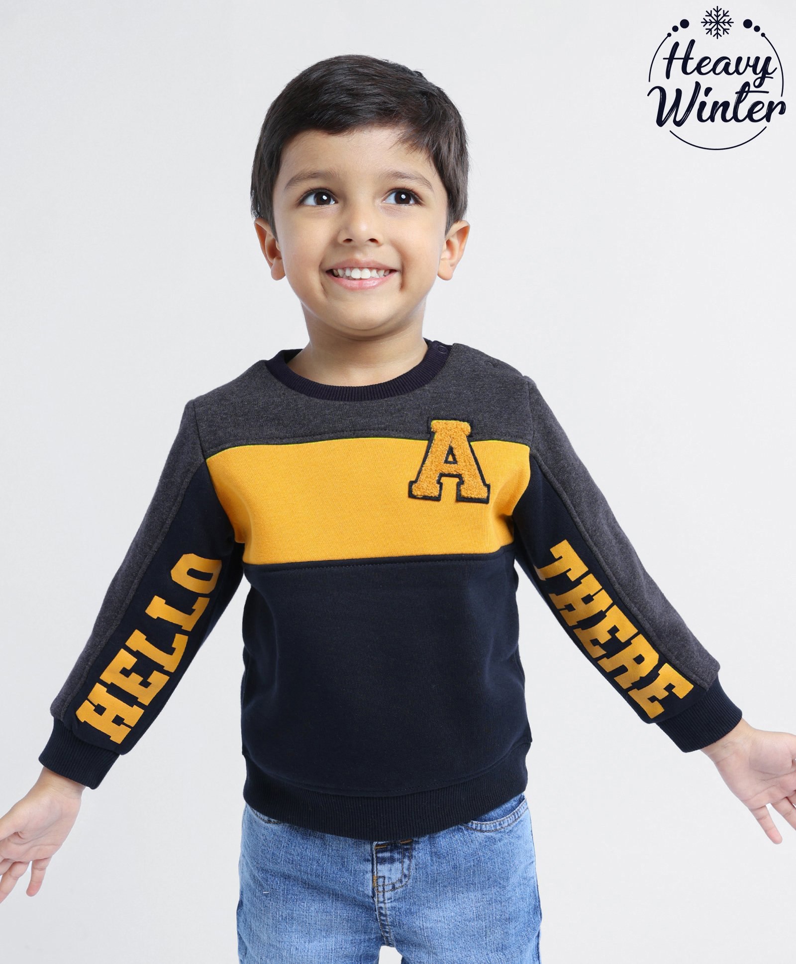 Babyoye 100% Cotton Knit Text Print Full Sleeves Pullover - Blue-image-3