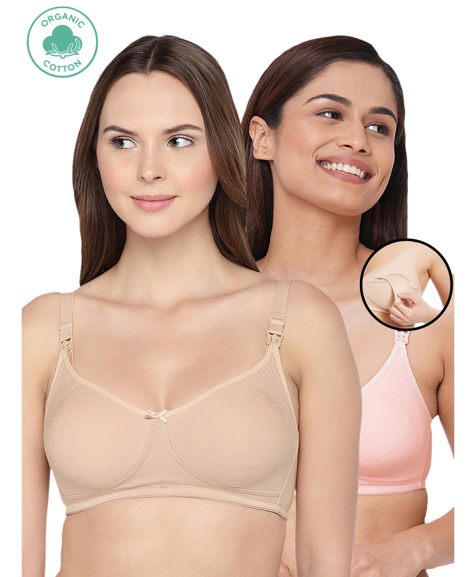 Inner Sense Organic Antimicrobial Feeding & Nursing Bra Pack Of 2 - Beige & Pink-image-42
