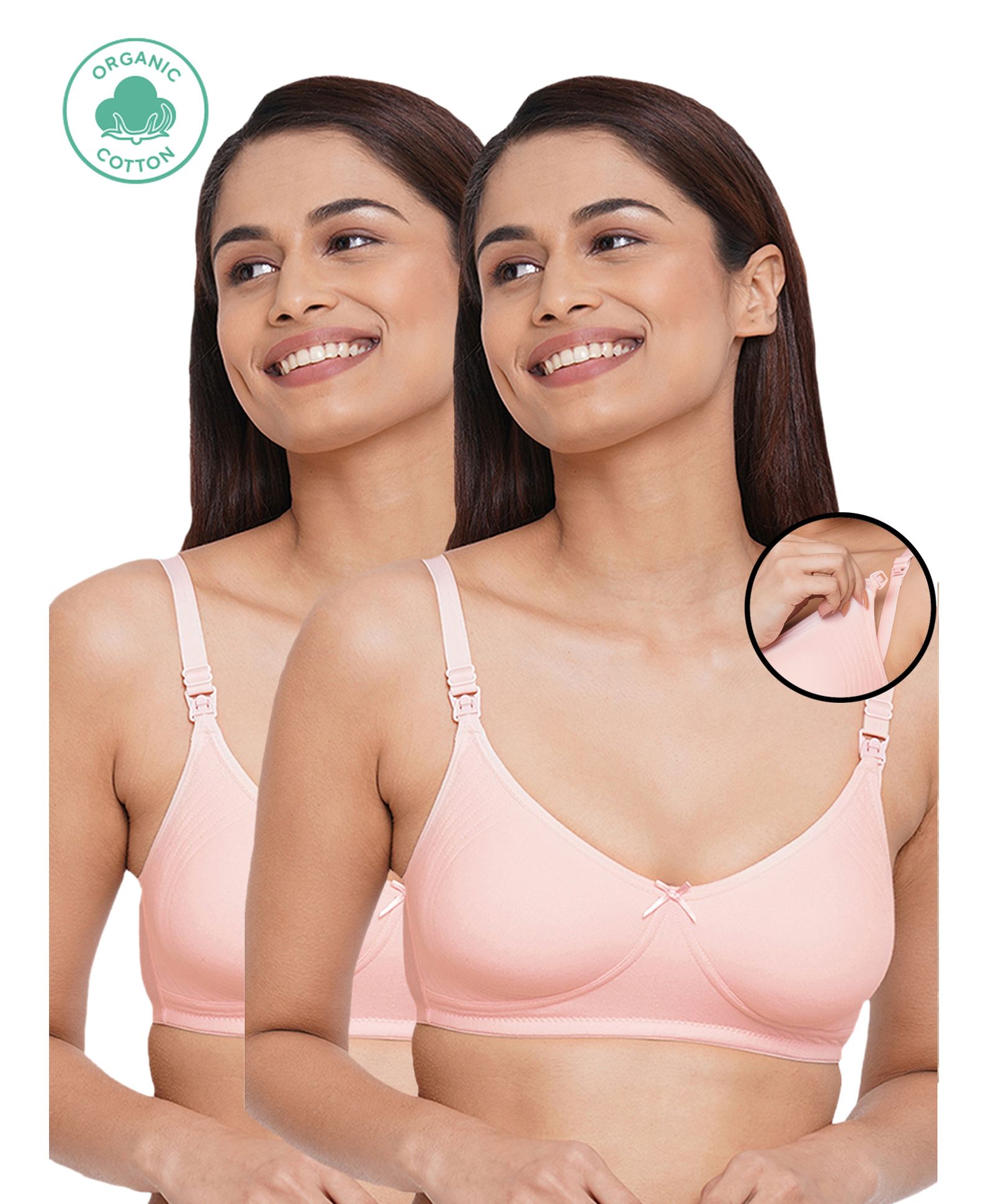 Inner Sense Organic Cotton Antimicrobial Feeding Bra Pack of 2 - Pink-image-21