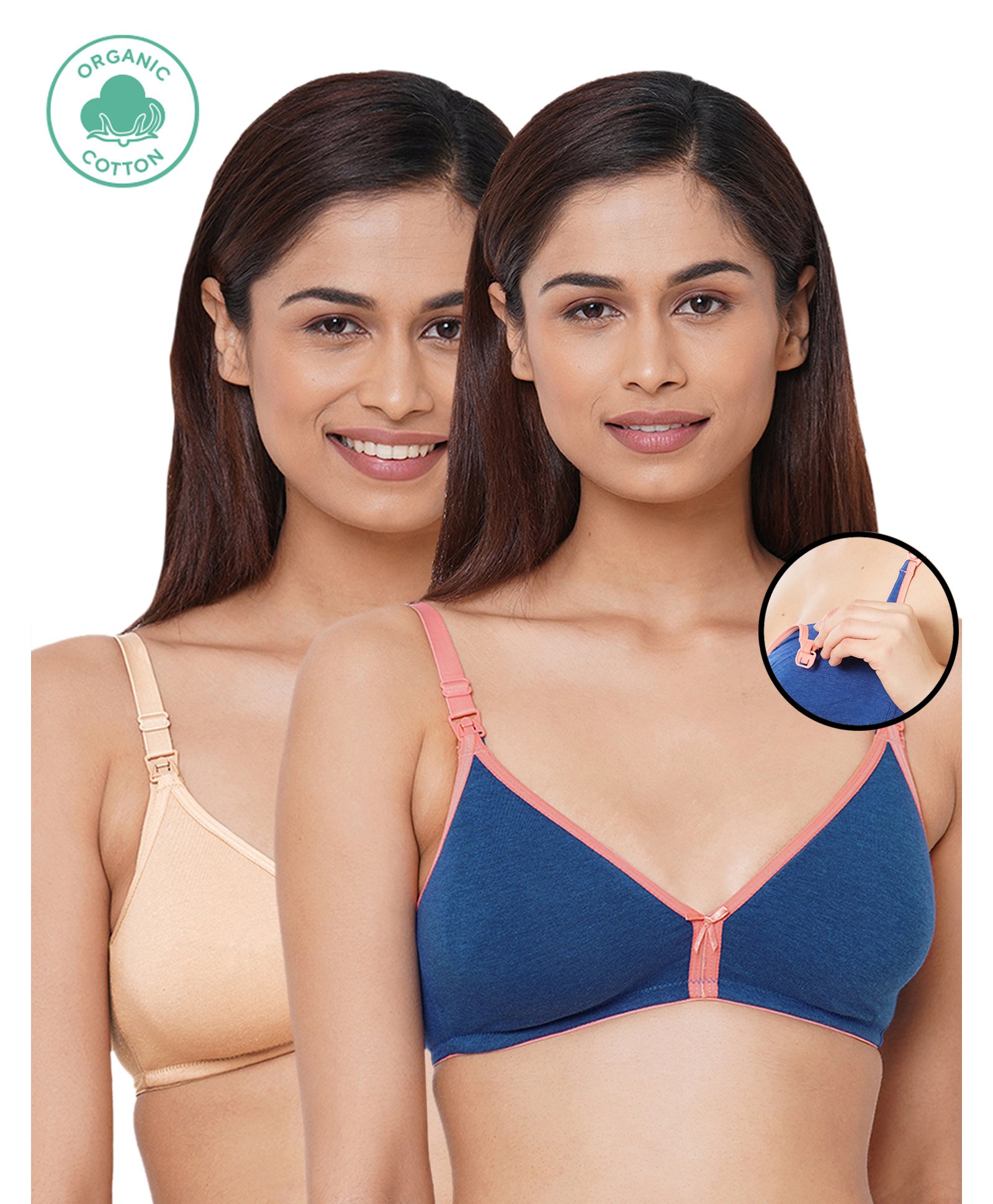 Inner Sense Organic Cotton Antimicrobial Laced Nursing Bras Pack of 2 - Skin Royal Blue-image-7