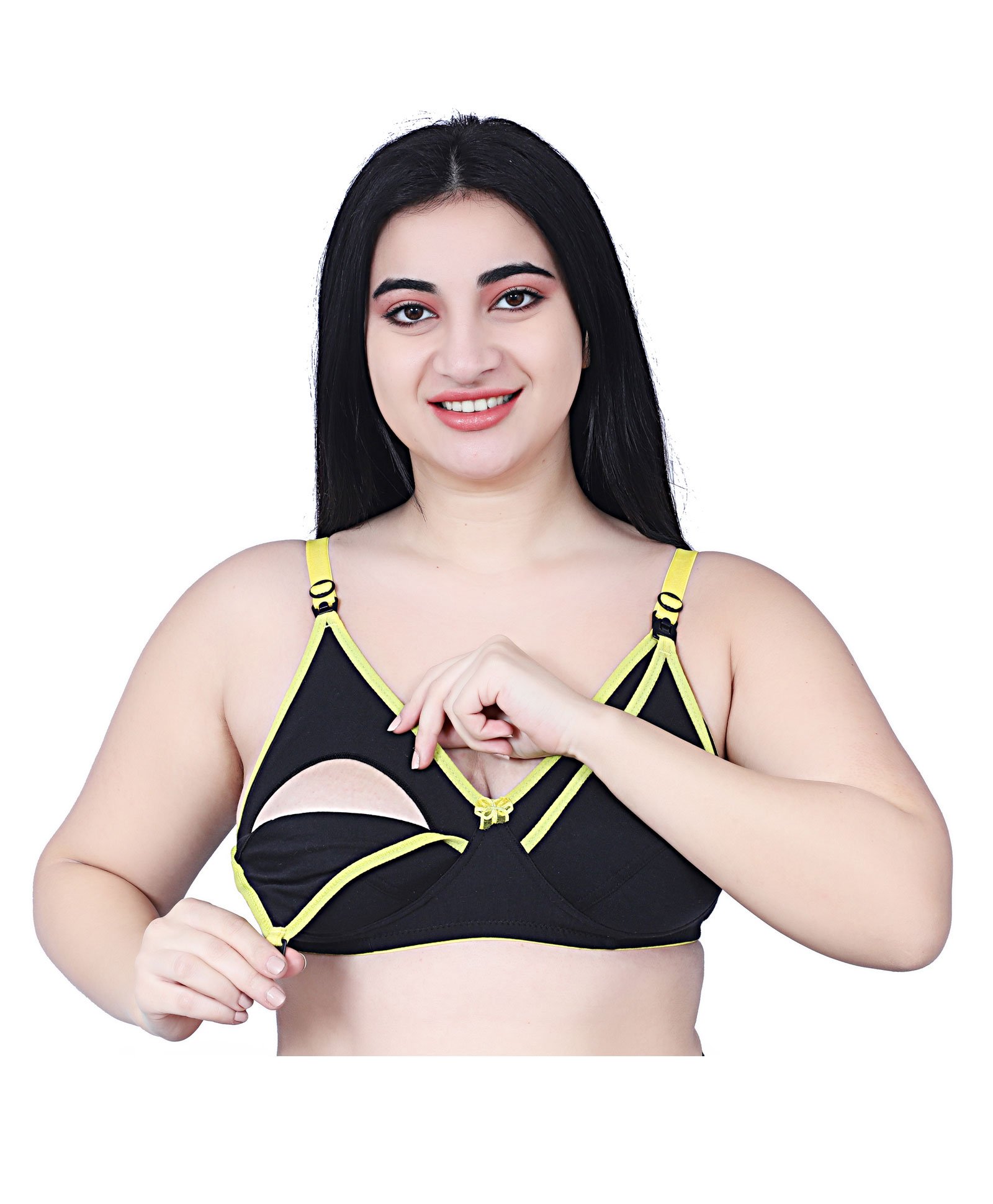 Elite Mom Solid Maternity Bra With Front Hook Closure Nursing Access - Black-image-30