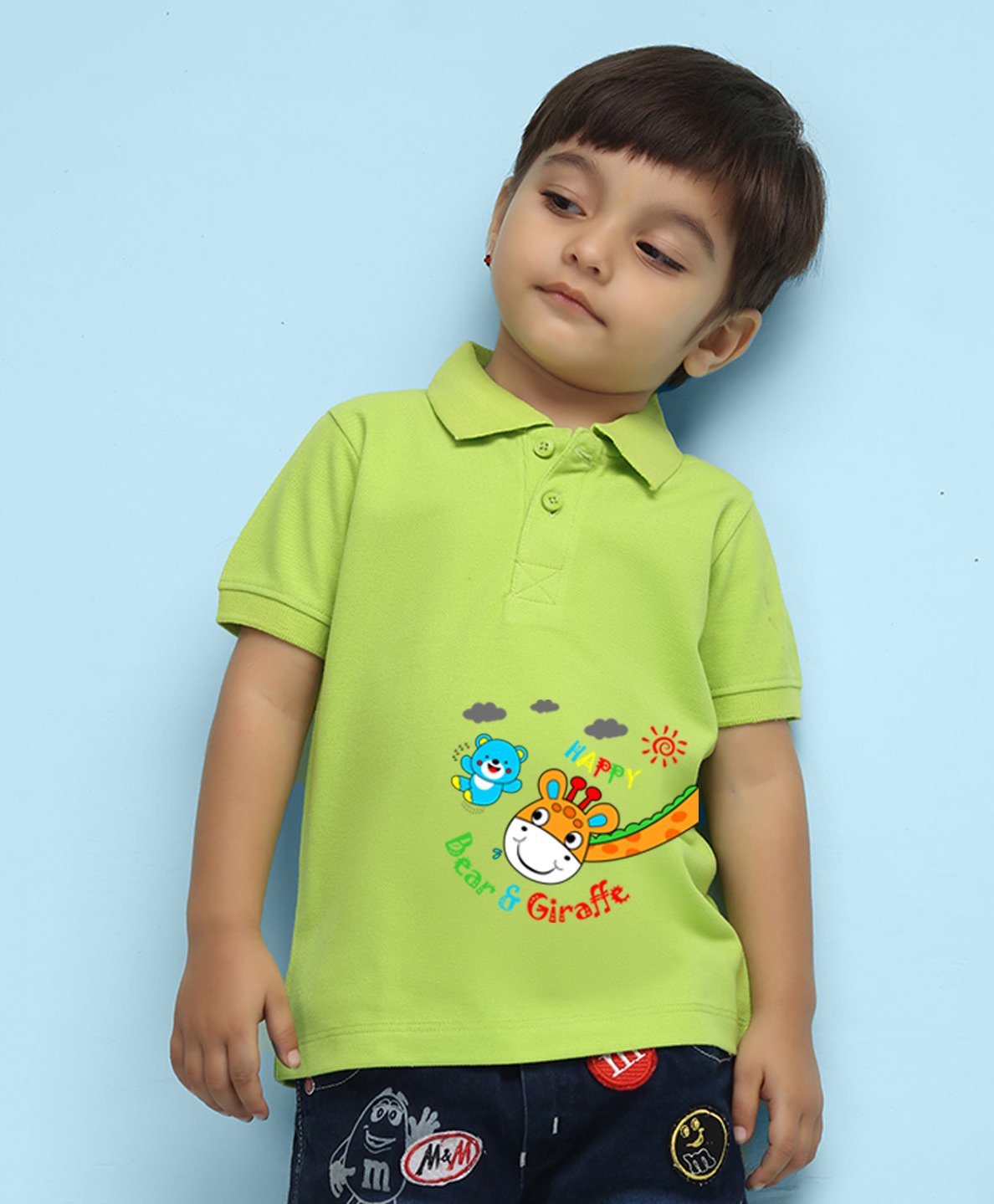 NUSYL Half Sleeves Printed Giraffe Printed Polo Tee - Lime Green-picture-9