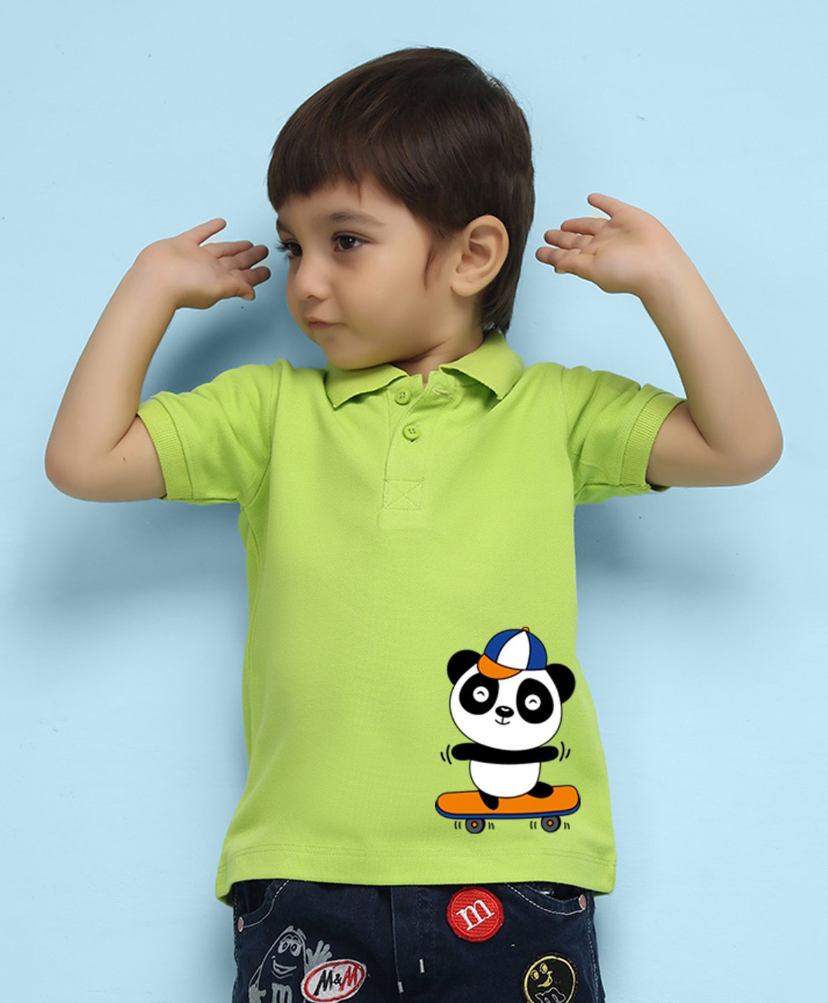 NUSYL Half Sleeves Printed Panda Printed Polo Tee - Lime Green-picture-24