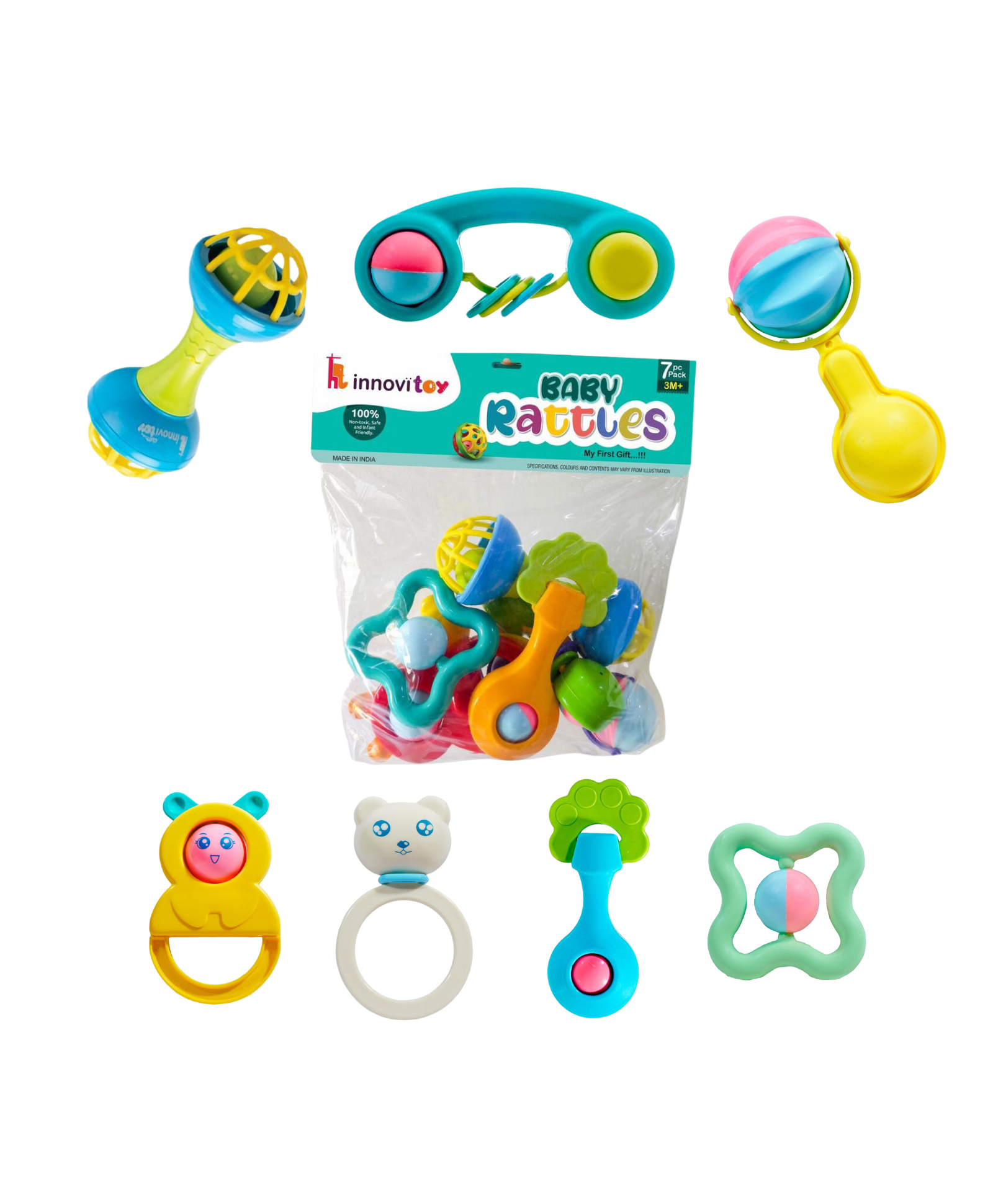 Bitfeex Infant Toddler Rattle Toys For New Born Babies 7 Pieces - Multicolor-picture-8