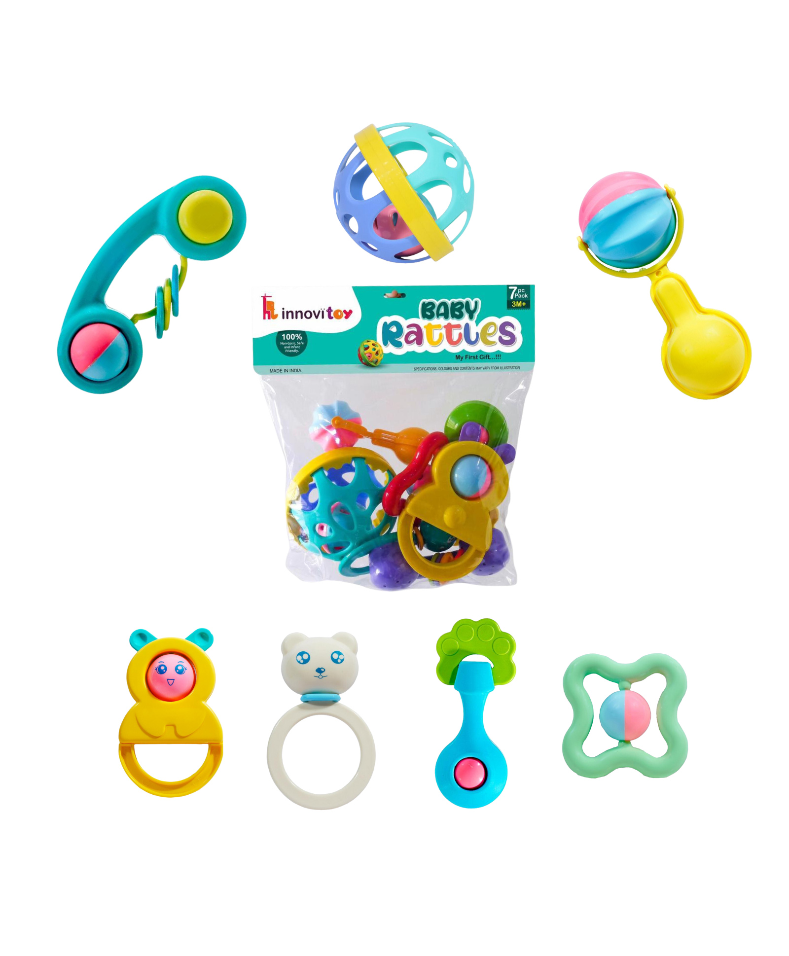 Bitfeex Infant Toddler Rattle Toys For New Born Babies 7 Pieces - Multicolor-image-19