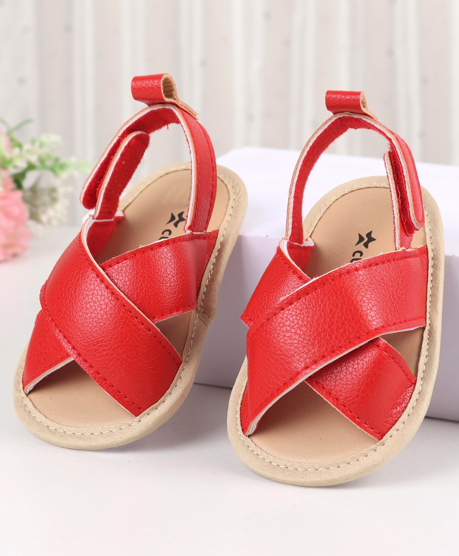 Cute Walk by Babyhug Solid Color Booties with Velcro Closure - Red-image-17