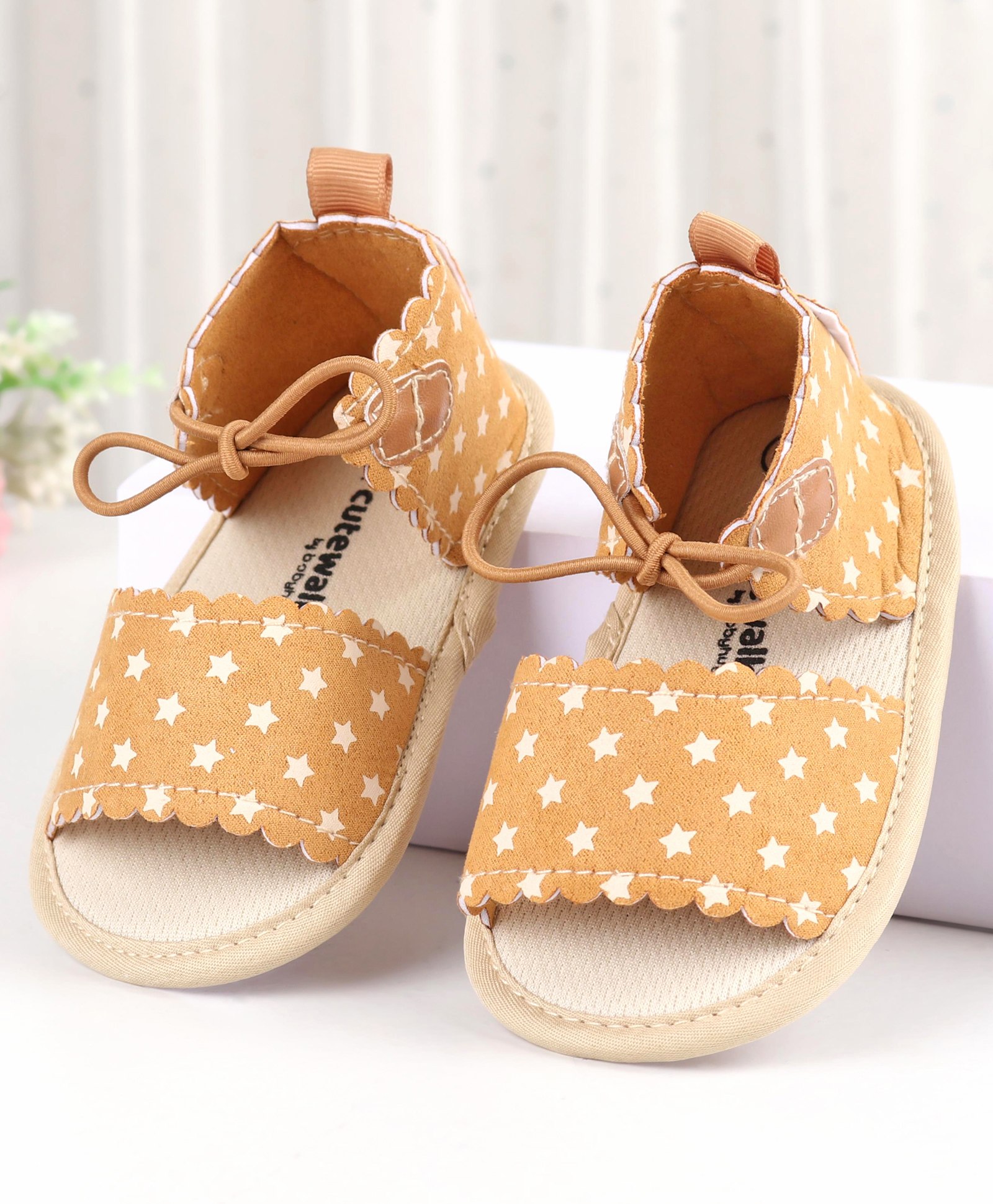 Cute Walk by Babyhug Star Design Lace Up Booties - Light Brown-image-11