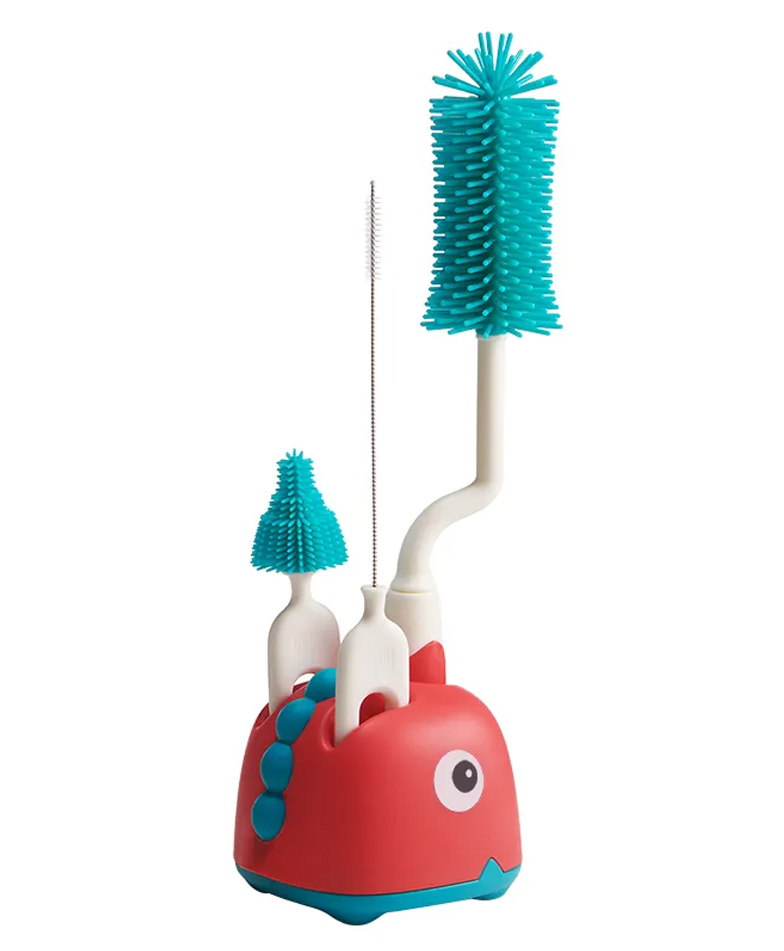Adore Li'l Dino  3 in 1 Bottle Cleaning Brush kit with Drying Stand with Food Grade Silicone Bristles- Red-picture-15