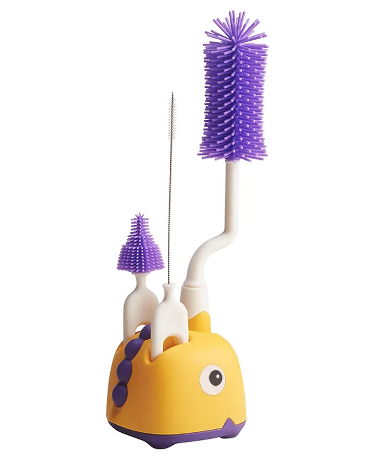 Adore Li'l Dino  3 in 1 Bottle Cleaning Brush kit with Drying Stand with Food Grade Silicone Bristles- Yellow-picture-14