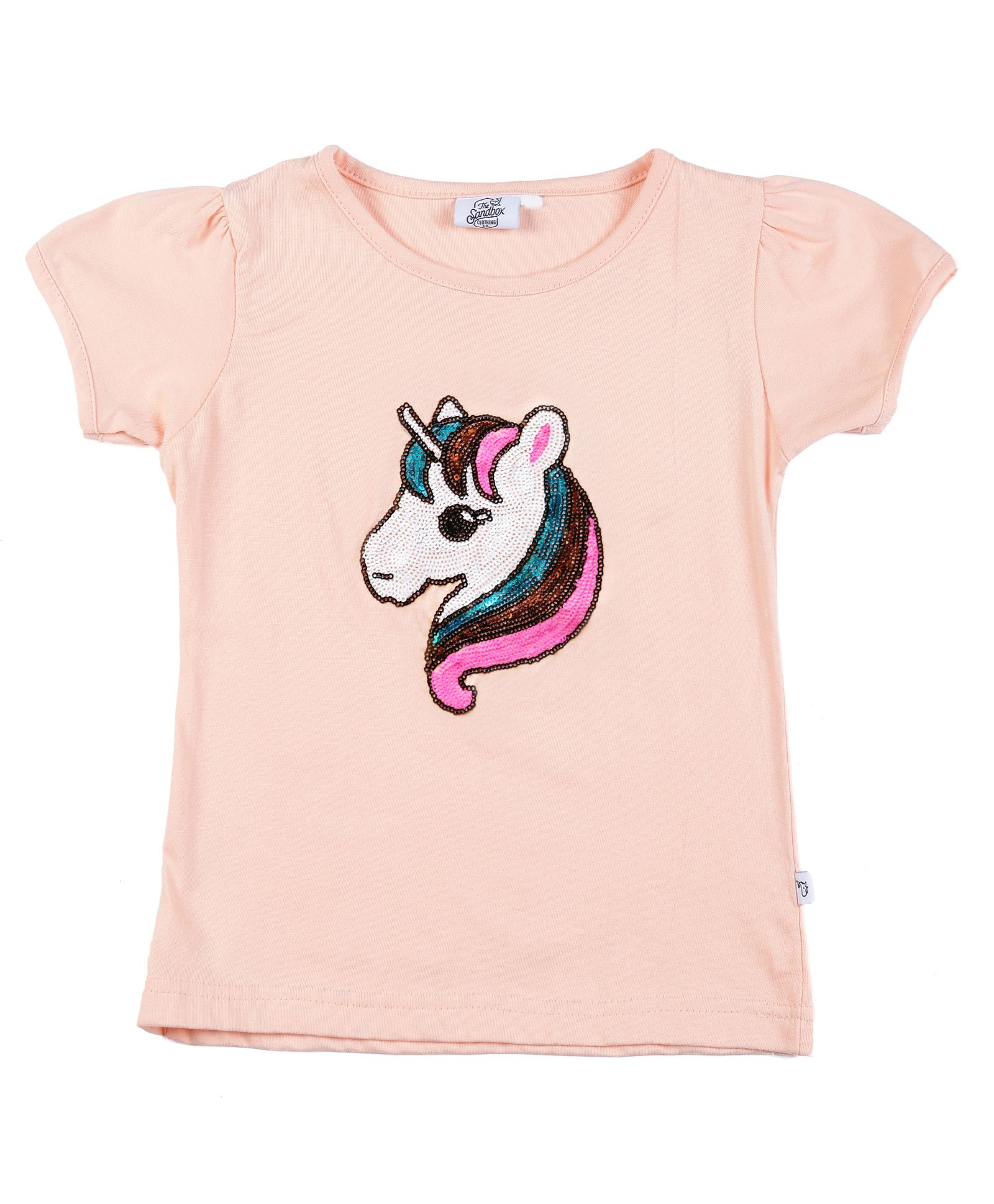 The Sandbox Clothing Co Short Sleeves Unicorn Sequins Embellished Tee - Peach-image-29