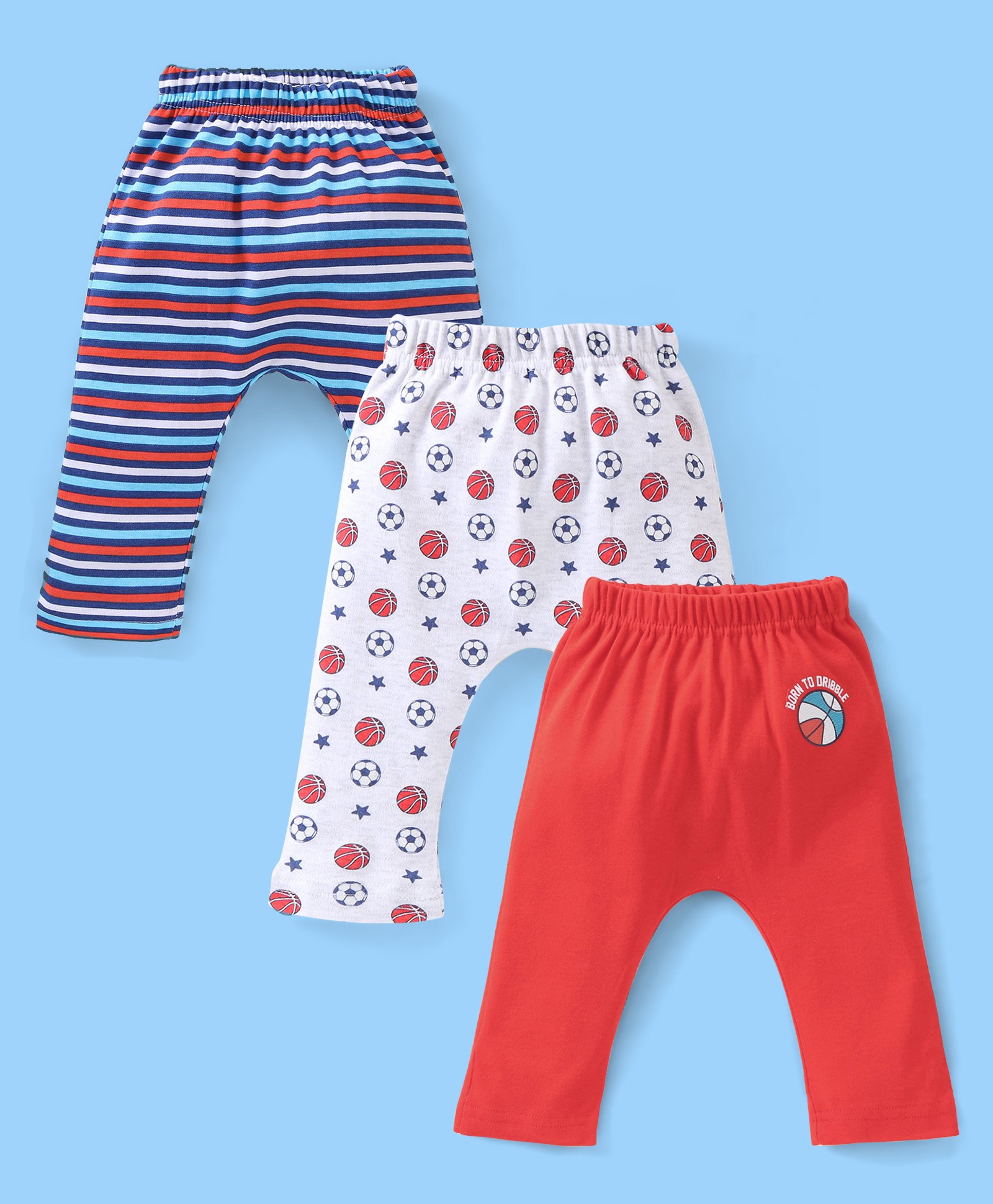 Babyhug Cotton Knee Length Diaper Pants Football Print Pack of 3 - Red & Blue-picture-25